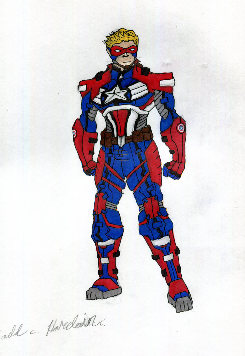 Wallpaper #UkUjno4B7YBJg1BVo6IZ45 A Drawing of a Superhero Wearing a Red, White, and Blue Costume