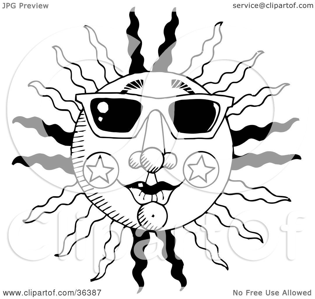 Wallpaper #wR20K5MBlOZrFDOkcMe9373 Clip Art Illustration of a Black and White Summer Sun with Rays and