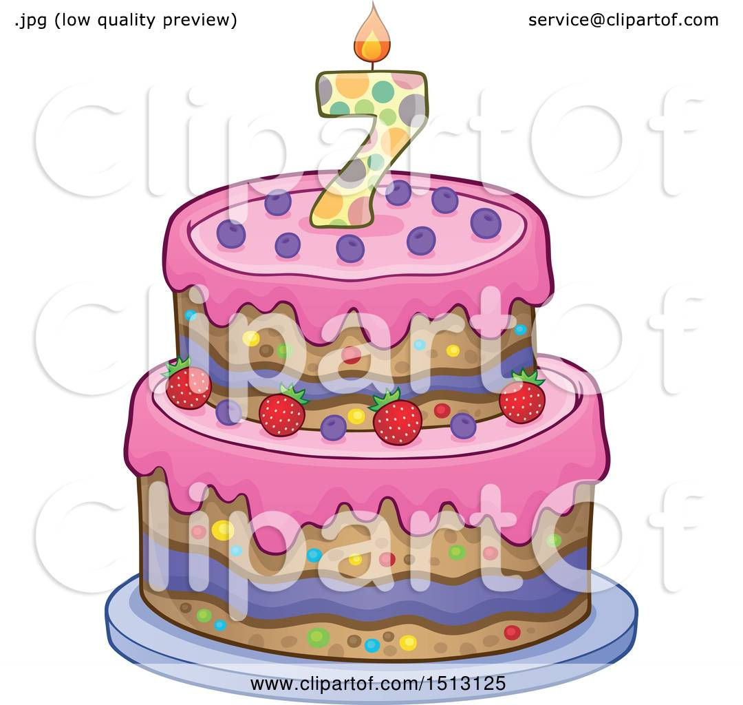 Wallpaper #FGcc-ZIBSpphPi3-j4zZ362 Clipart of a Layered Seventh Birthday Party Cake Royalty Free Vector