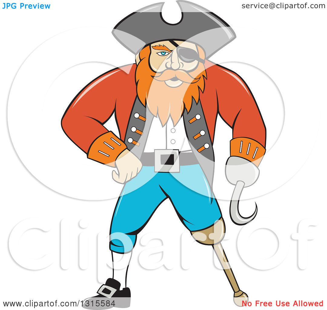 Wallpaper #sTGvNZMB5zzyi_yYOVfz35 Clipart of a Retro Cartoon Captain Pirate with a Peg Leg and Hook Hand