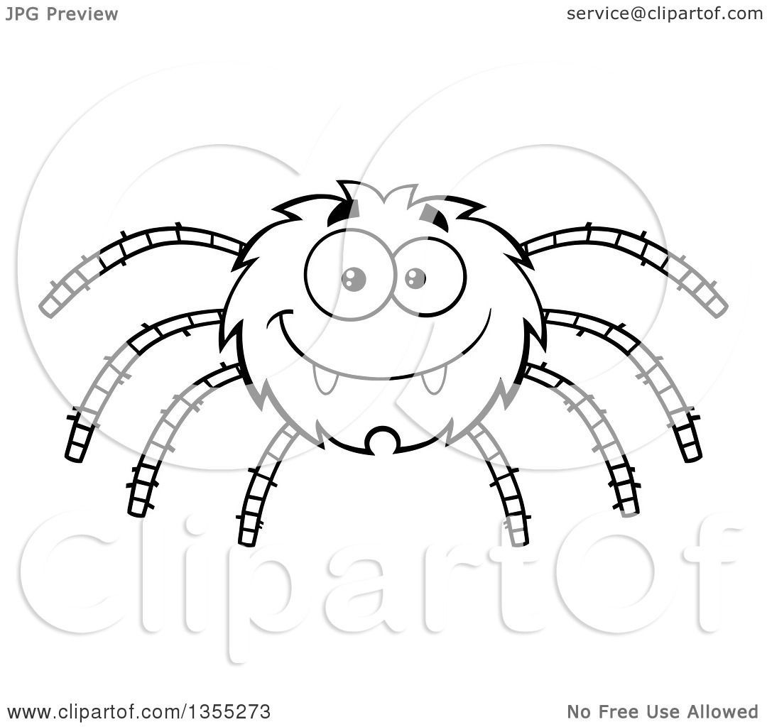 Wallpaper #q2cuCZMBSpphPi3-j85492 Outline Clipart of a Cartoon Black and White Happy Spider Royalty