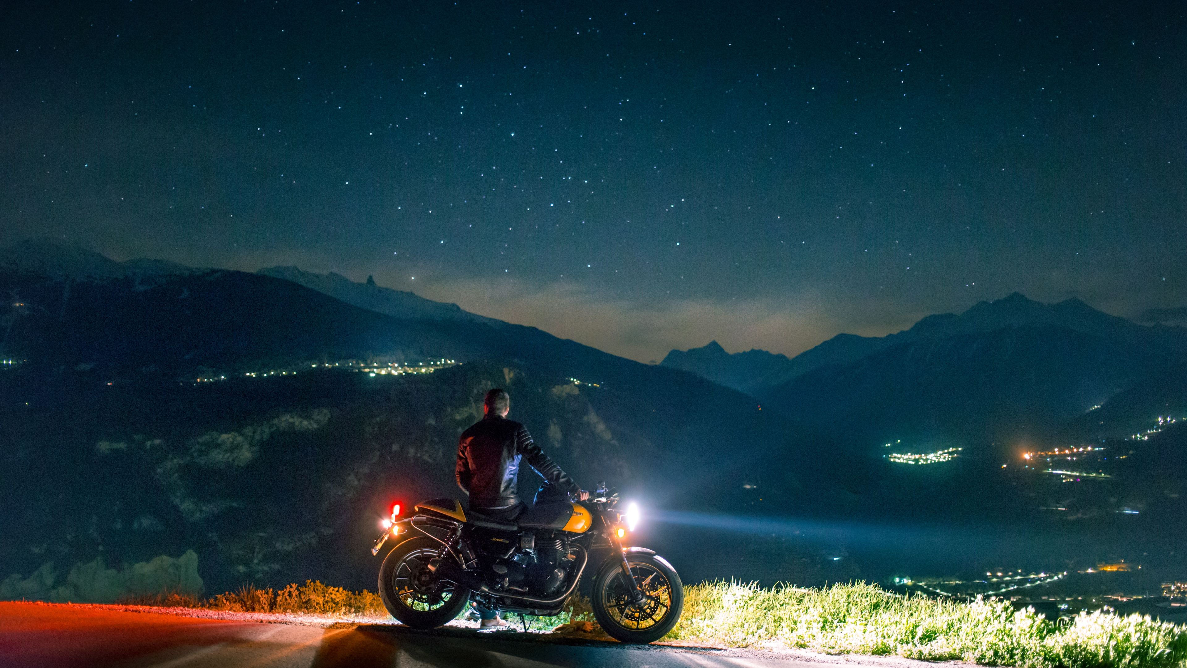 Wallpaper #H32b9I4Bnwiau_P60RBX58 Biker Rider Chilling on Mountain Side 5K Wallpaper 4K