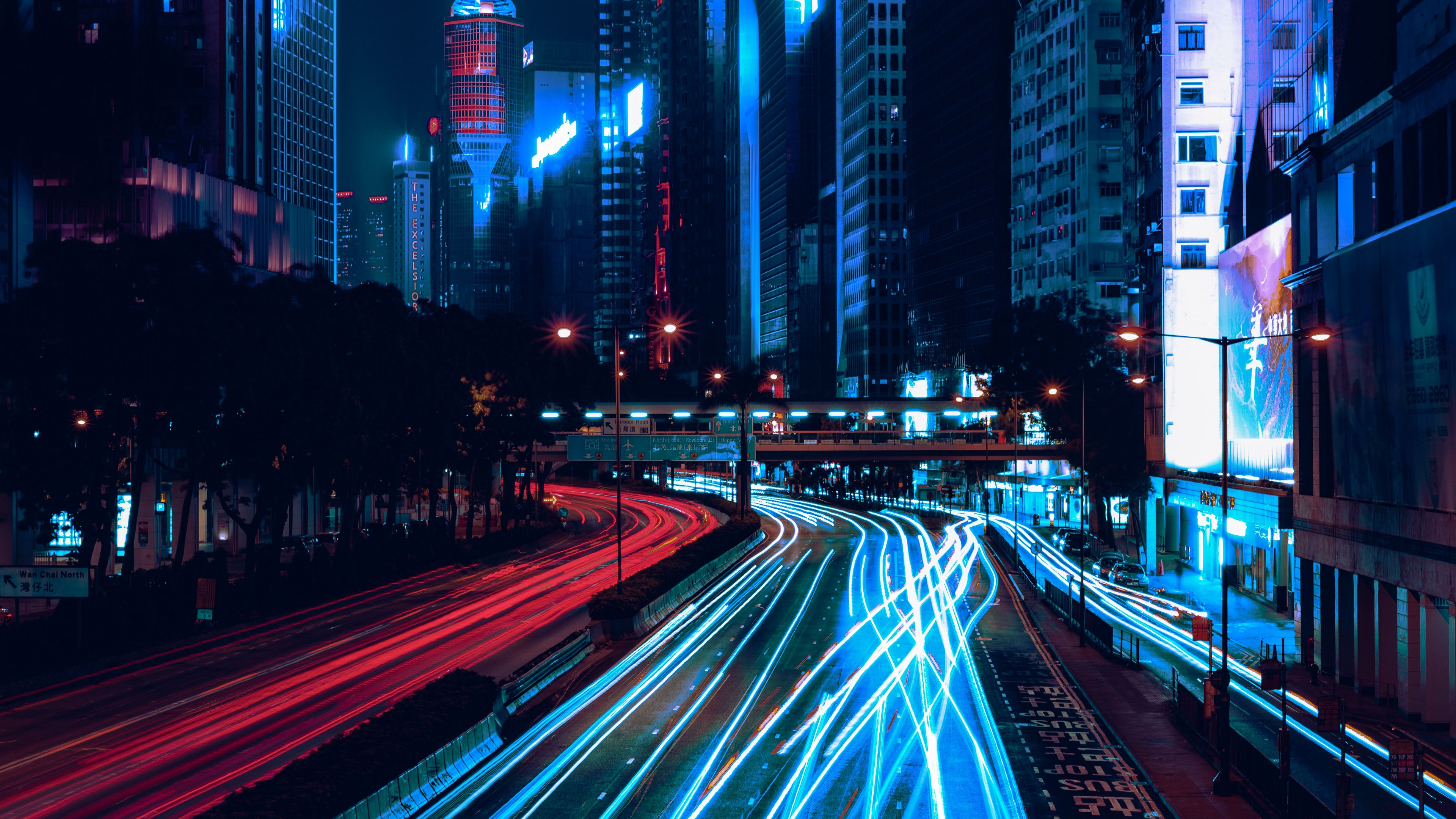 Wallpaper #qRnSJI8BtGB6xQ78FIV-25 Night City Skyscrapers Road Light Traffic Wan Chai Hong Kong 4K