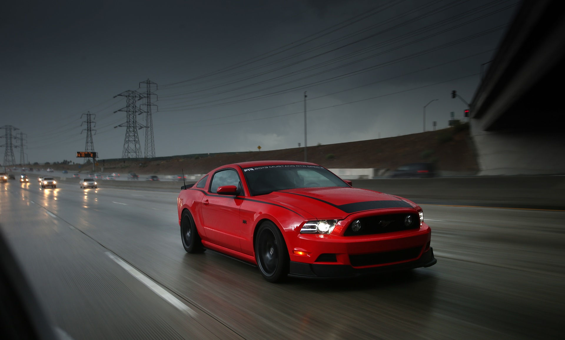 Wallpaper #nUUgl44B7YBJg1BVN6AP52 Red Mustang GT Speeding Through a Stormy Highway