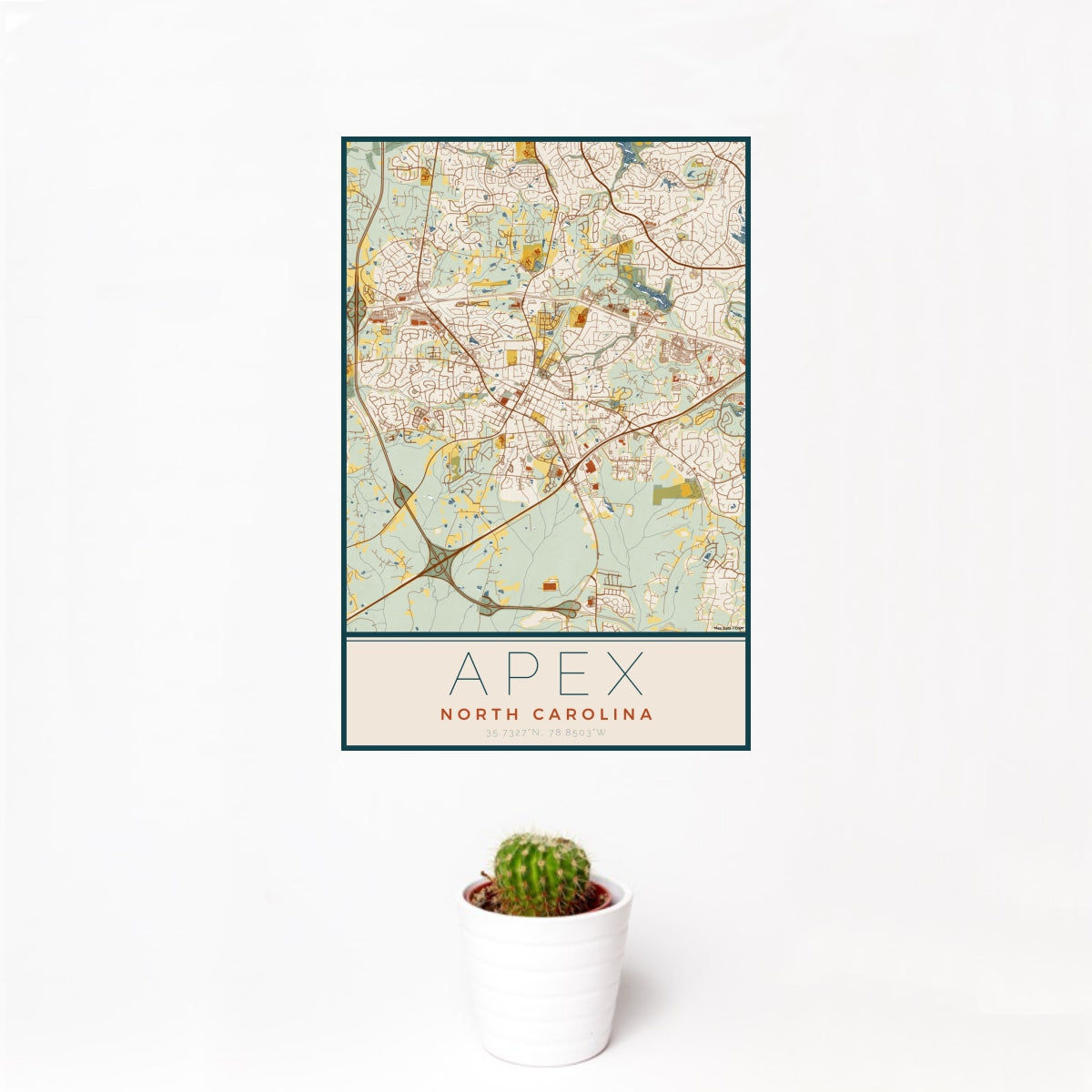 Wallpaper #nljPM5MBzN9vxX34OznC15 Apex North Carolina Map Print in Woodblock Jace Maps