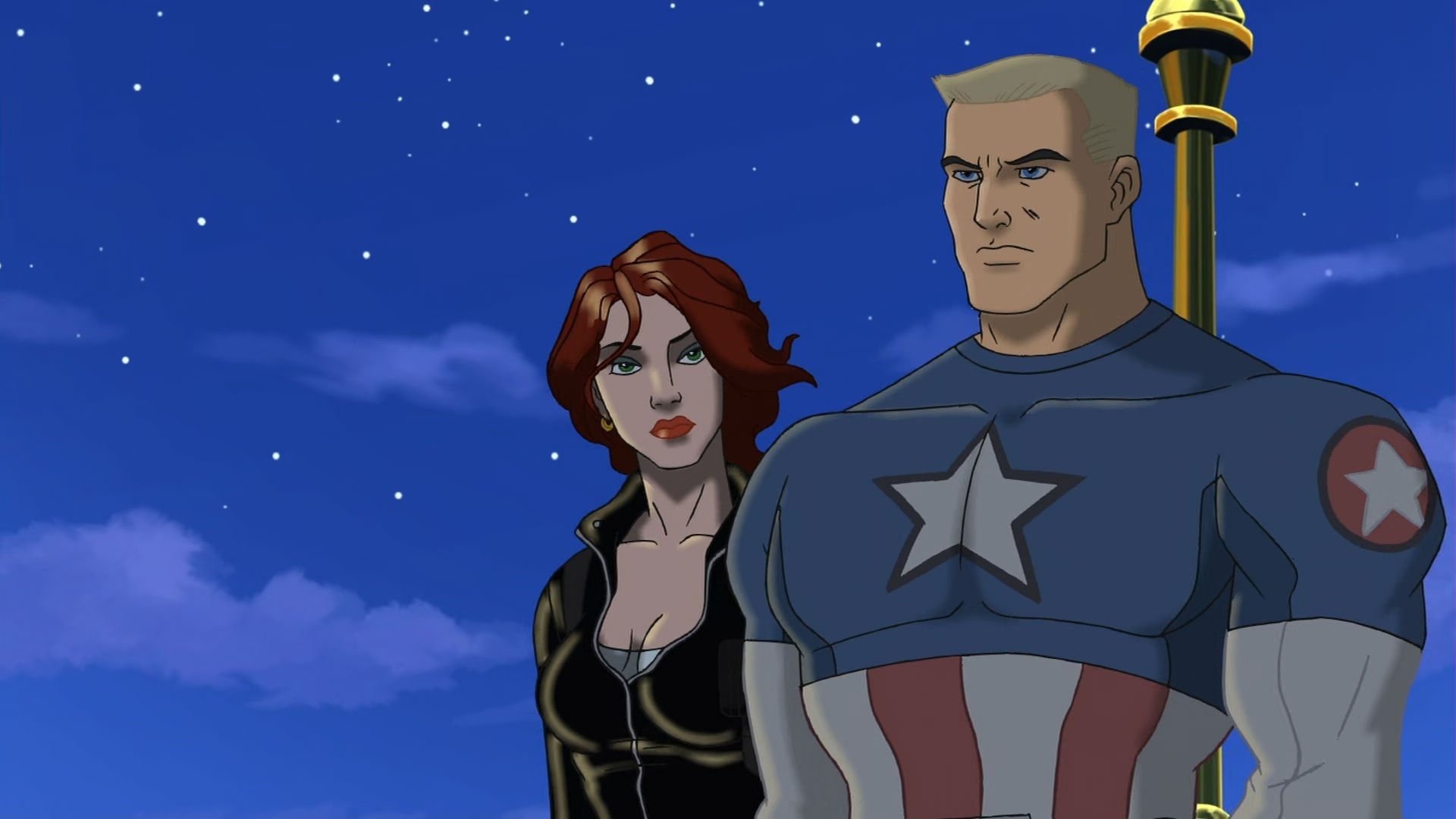 Wallpaper #6UXbkI4B7YBJg1BVVZ3O57 Captain America and Black Widow Looking Out Over a City at Night