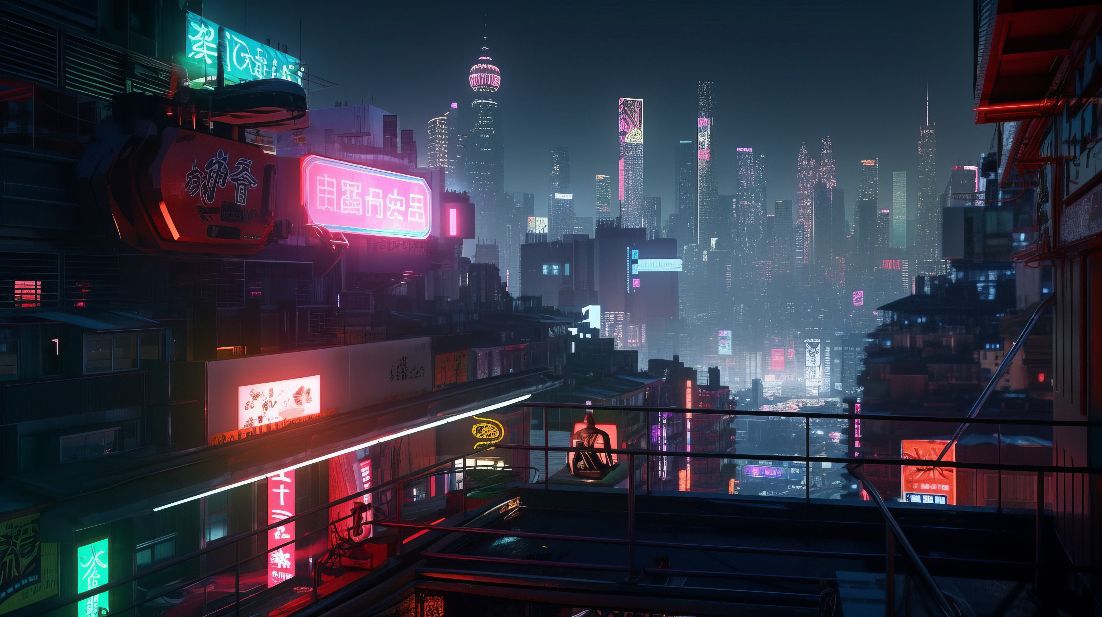 Wallpaper #OddBMpMB4Oq-IITvxDZL115 AI Art Cyberpunk City Neon Rooftops City Lights Building