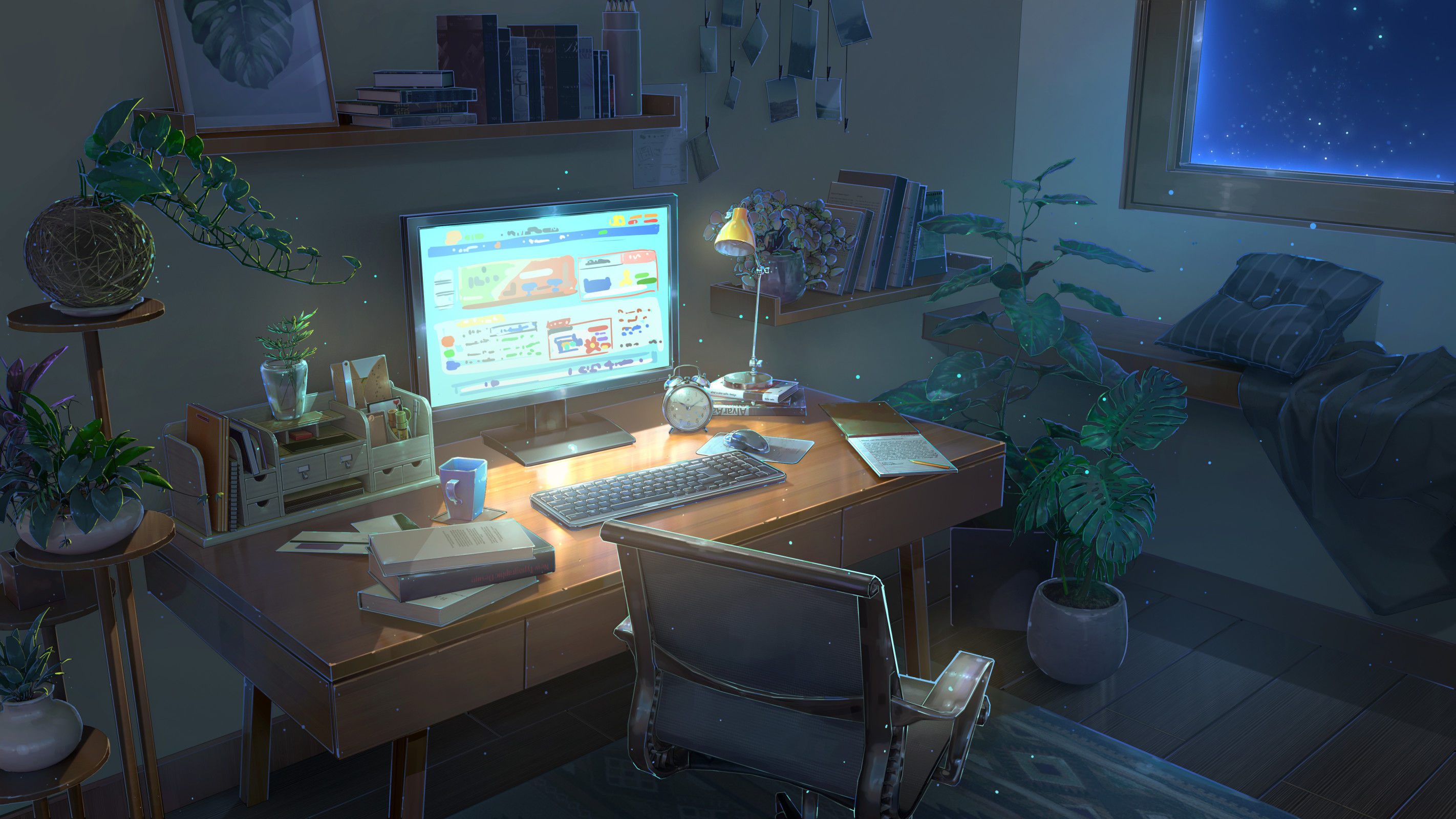 Wallpaper #MWcjC5MBSpphPi3-X9jd26 Computer Artwork Indoors Desk Monitor Interior Room Pixiv