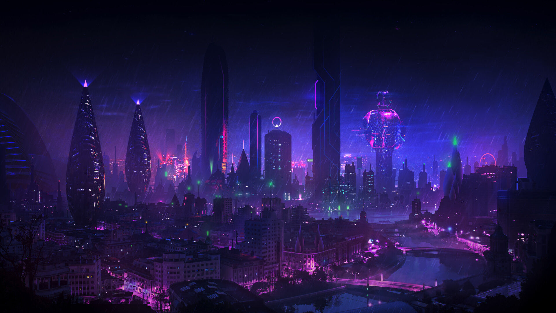 Wallpaper #m9daMpMB4Oq-IITvTzZ235 Dominic Van Velsen Cyberpunk City Night Rain Neon Cityscape