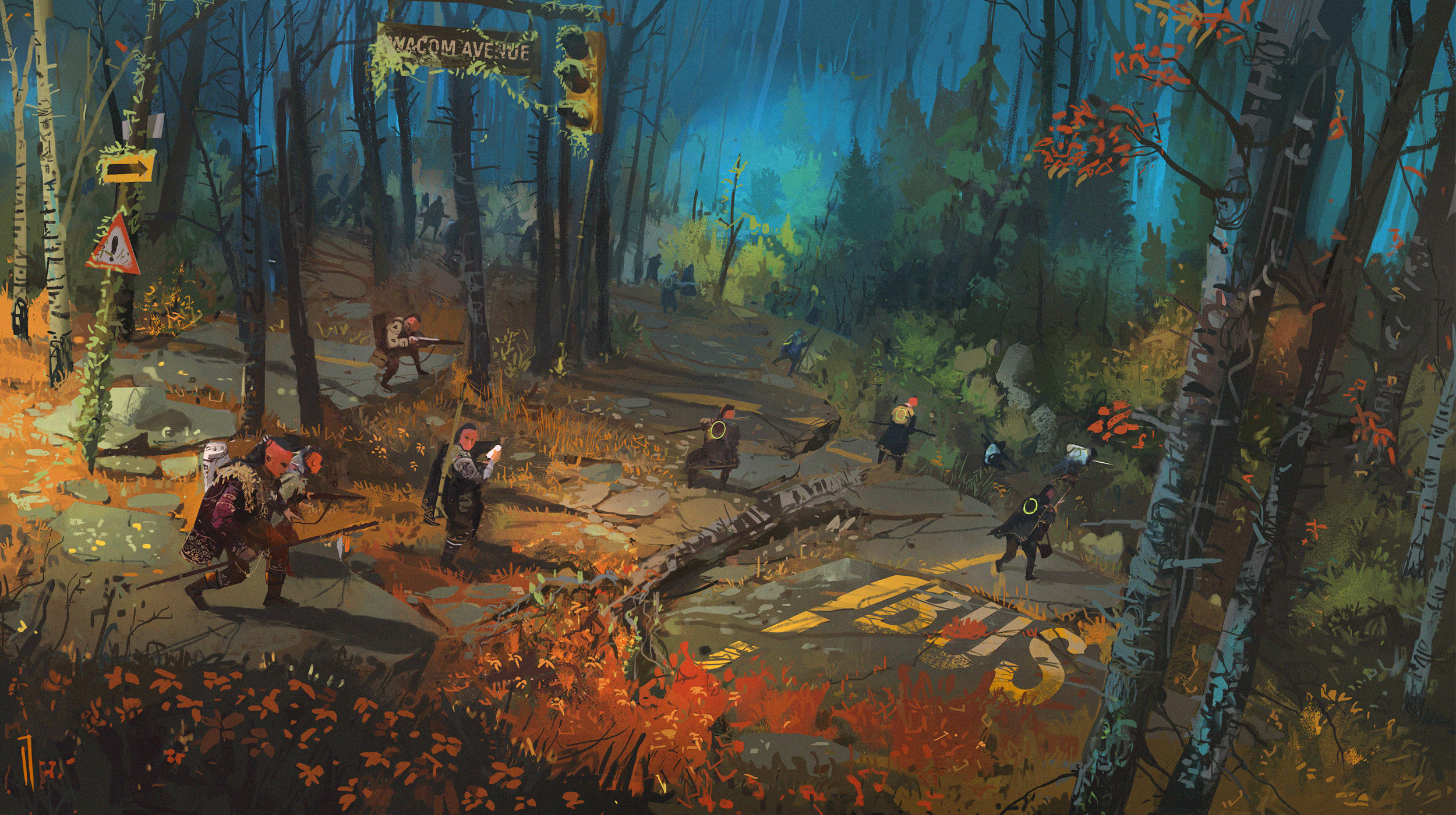 Wallpaper #dkWNj44B7YBJg1BVkp3G0 Ismail Inceoglu Forest Digital Art Cyberpunk Signs Science Fiction