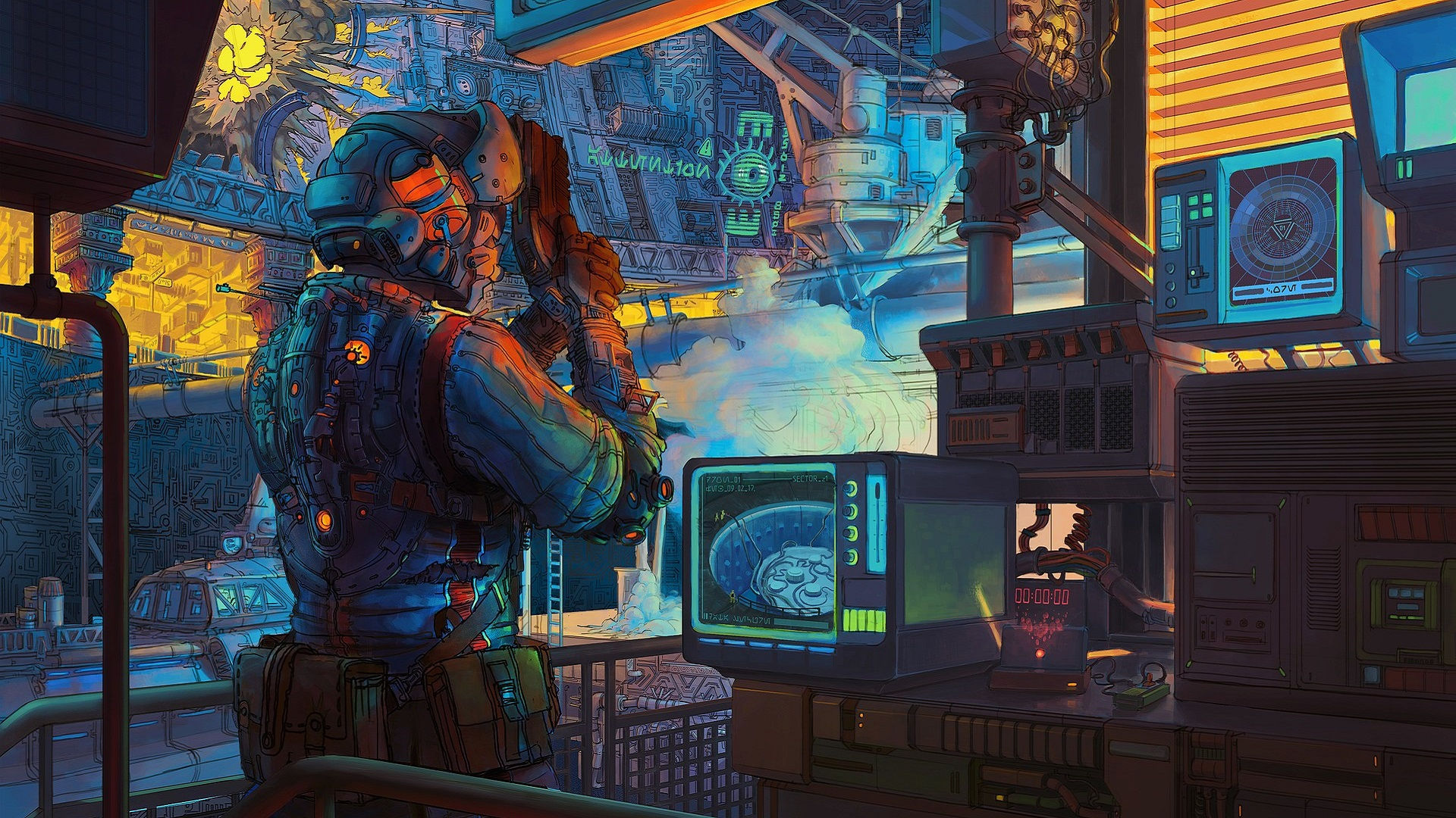 Wallpaper #ekXXpo4B7YBJg1BVoqao9 Cyberpunk Colorful City Futuristic Industrial Artwork 1920x1080
