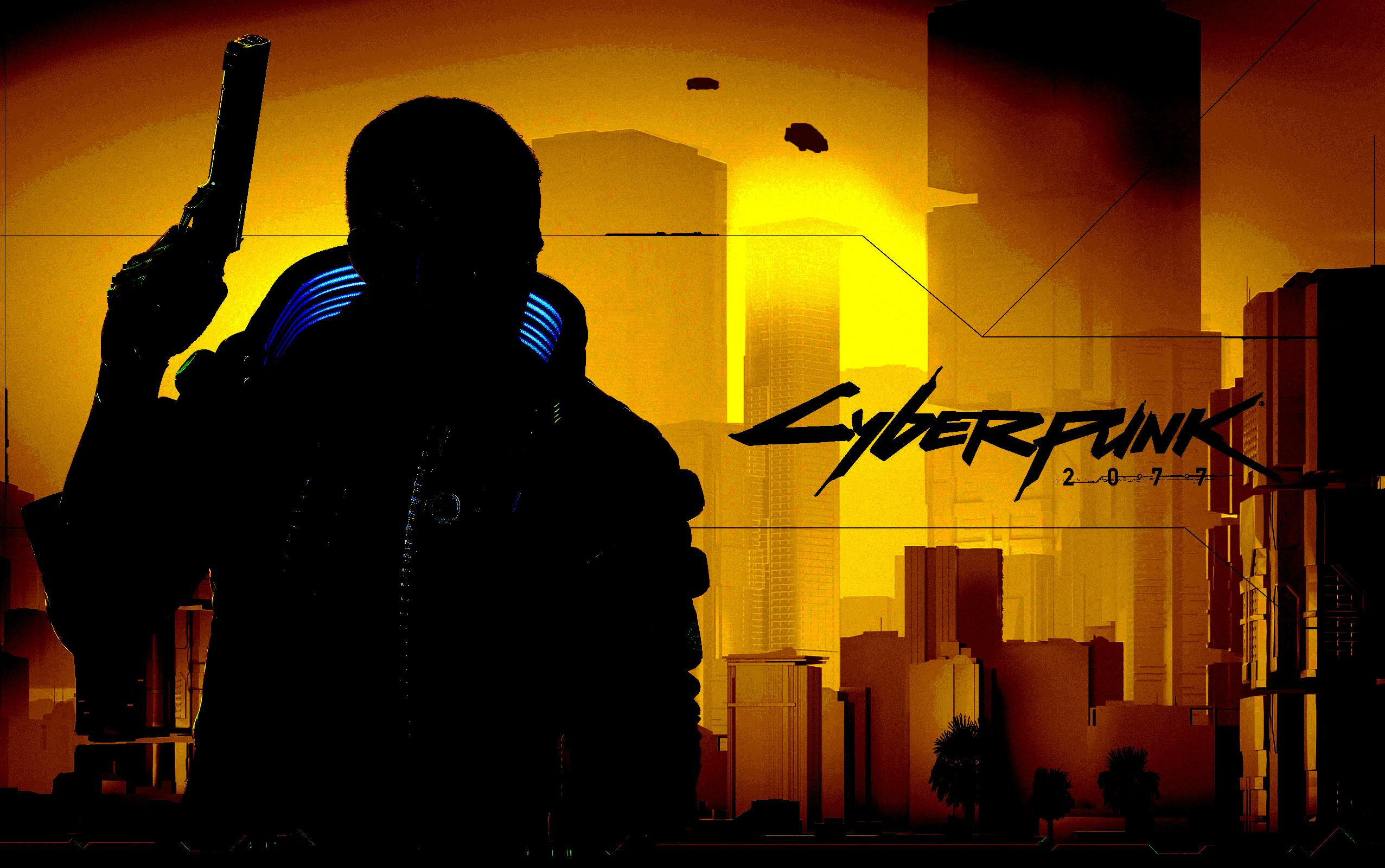 Wallpaper #in1s9I4Bnwiau_P6WQ9f15 Cyberpunk Cyberpunk 2077 Silhouette Futuristic Gun Cd Projekt Red