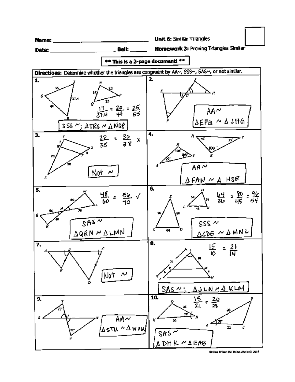 Wallpaper #ime4ApMBSpphPi3-D7BO94 8 Homework 3 Proving Triangles Similar Key Studocu