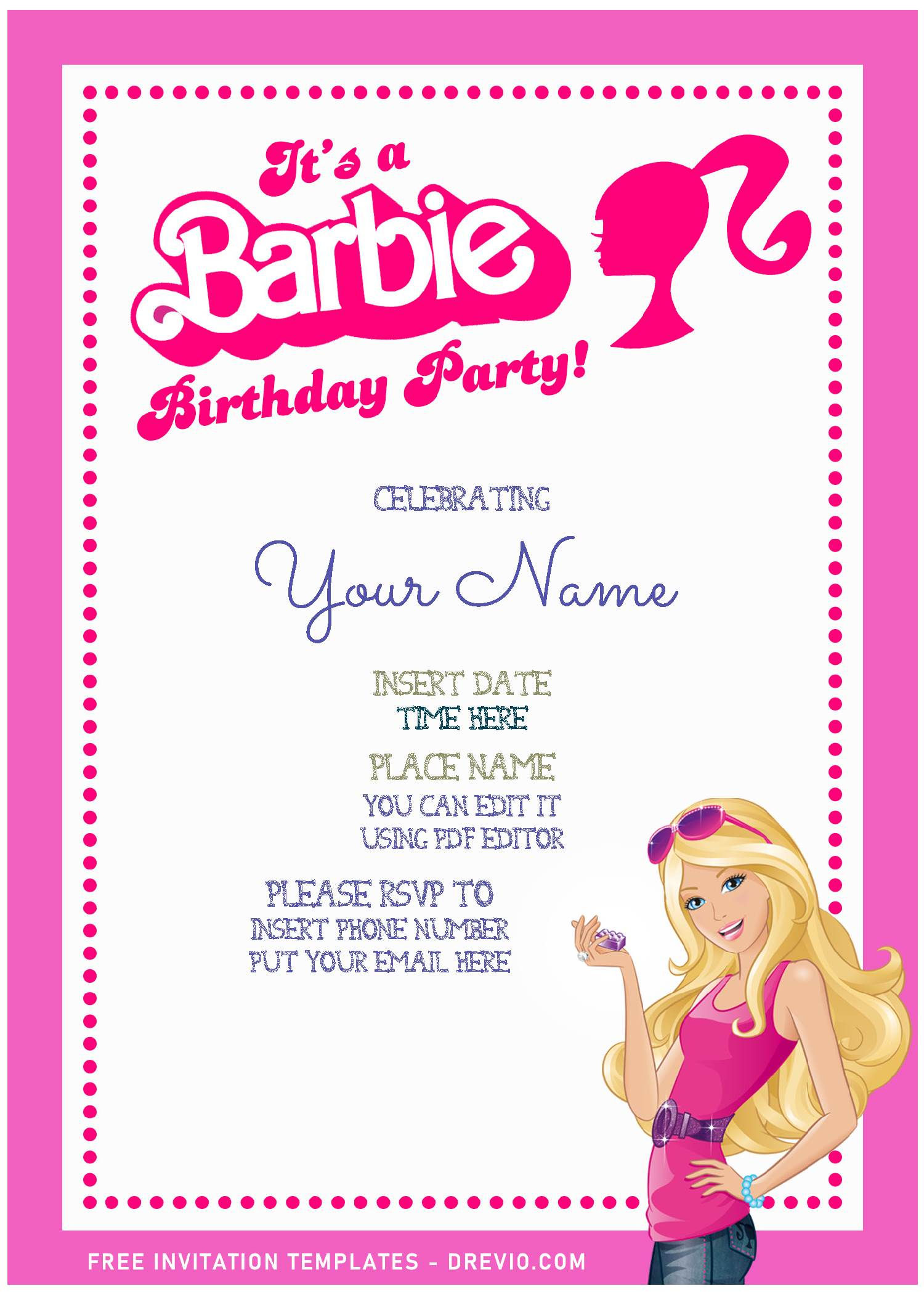 Wallpaper #nDEINpMB5zzyi_yYPFiv198 Free Editable Pdf Chic Fashionable Barbie Girls Birthday Invitation