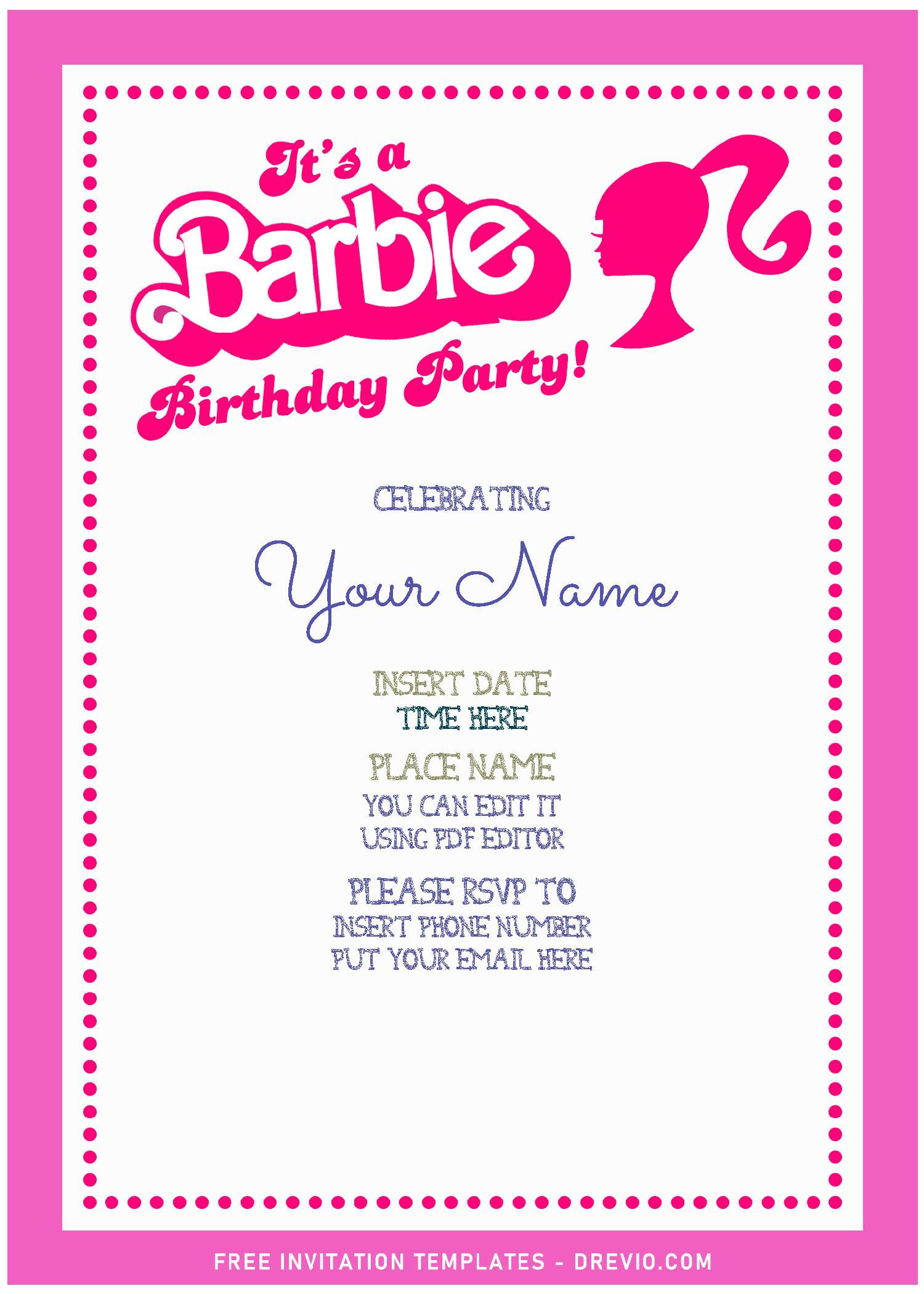 Wallpaper #lTEHNpMB5zzyi_yYM1jN53 Free Editable Pdf Lovely Cute Cartoon Barbie Girl Birthday Invitation