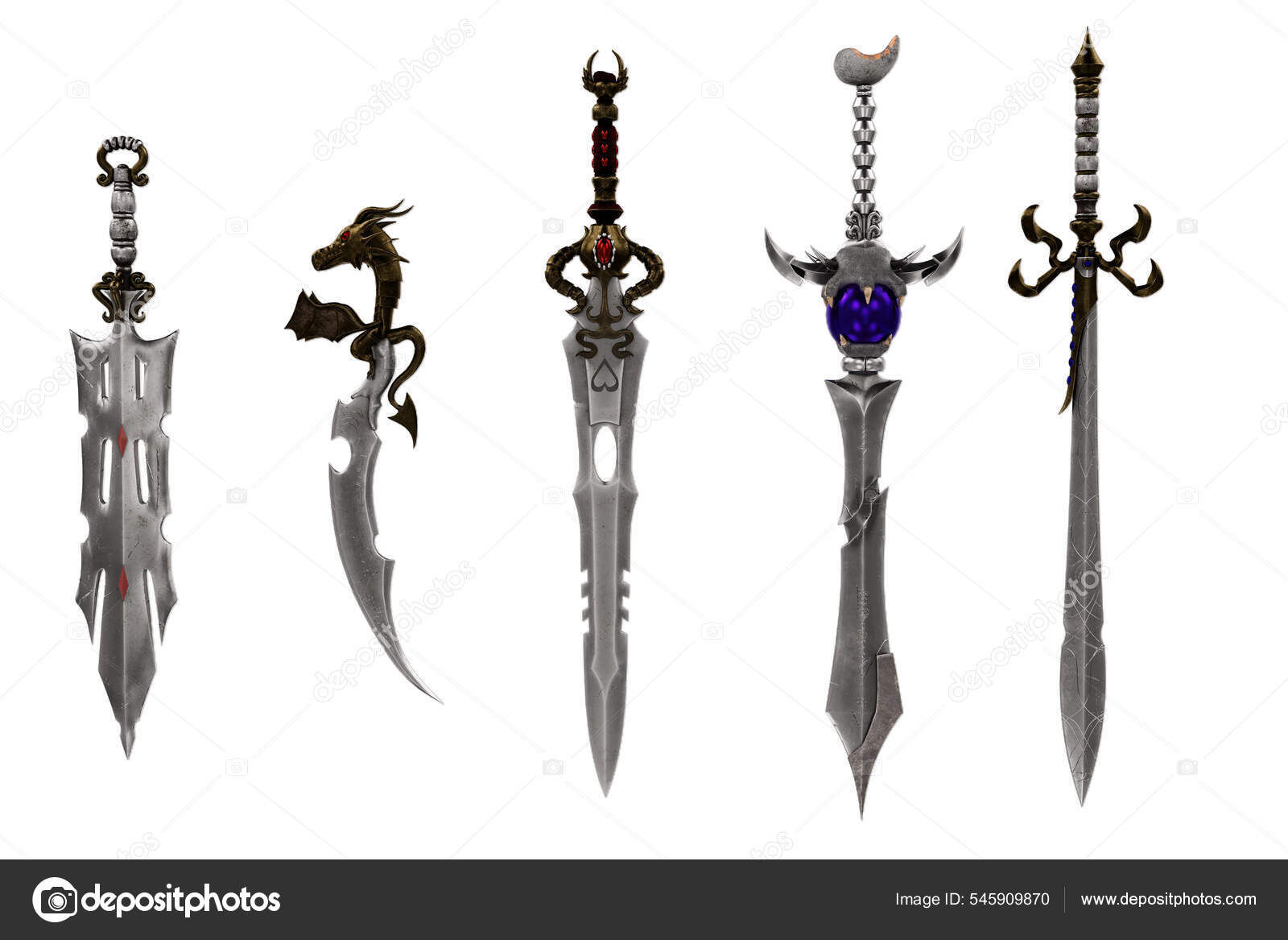Wallpaper #qQMaZJMBpyOg8YnEmtao133 Collection Fantasy Swords Decorated Handles Isolated White Rendering