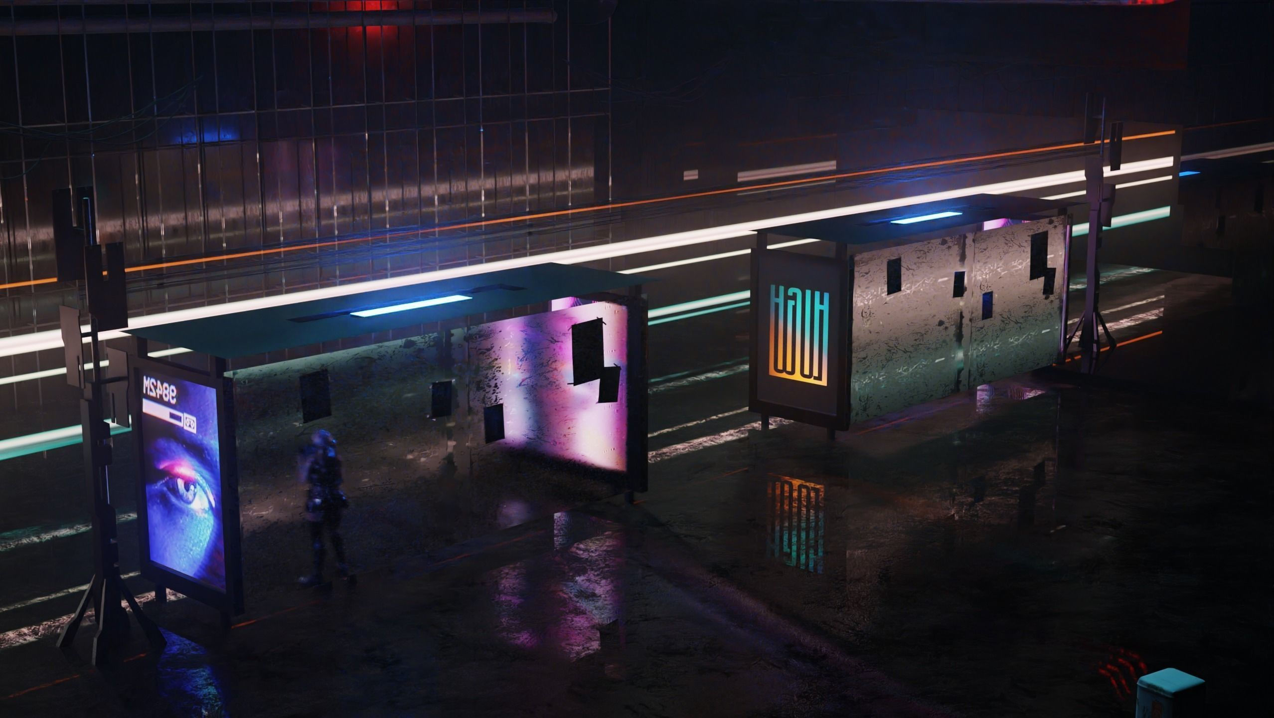 Wallpaper #WCZ4mZcBNyflpn9rO4jV57 Cyberpunk Bus Station Scene 3D Blend Textured Fbx Obj Mtl Files 3D