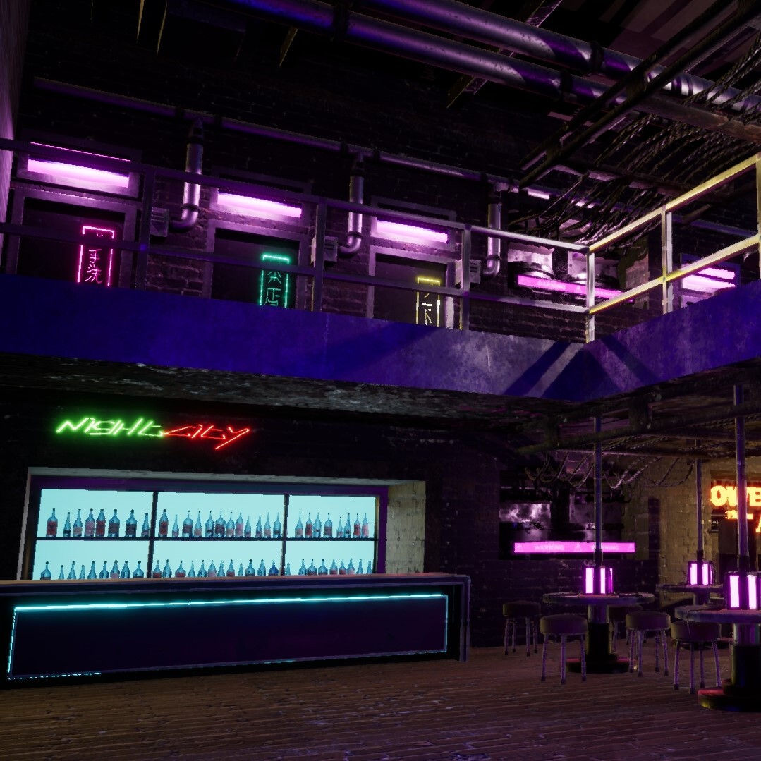 Wallpaper #1QDL344BSdW8dNou4wrC43 Artstation Cyberpunk Bar