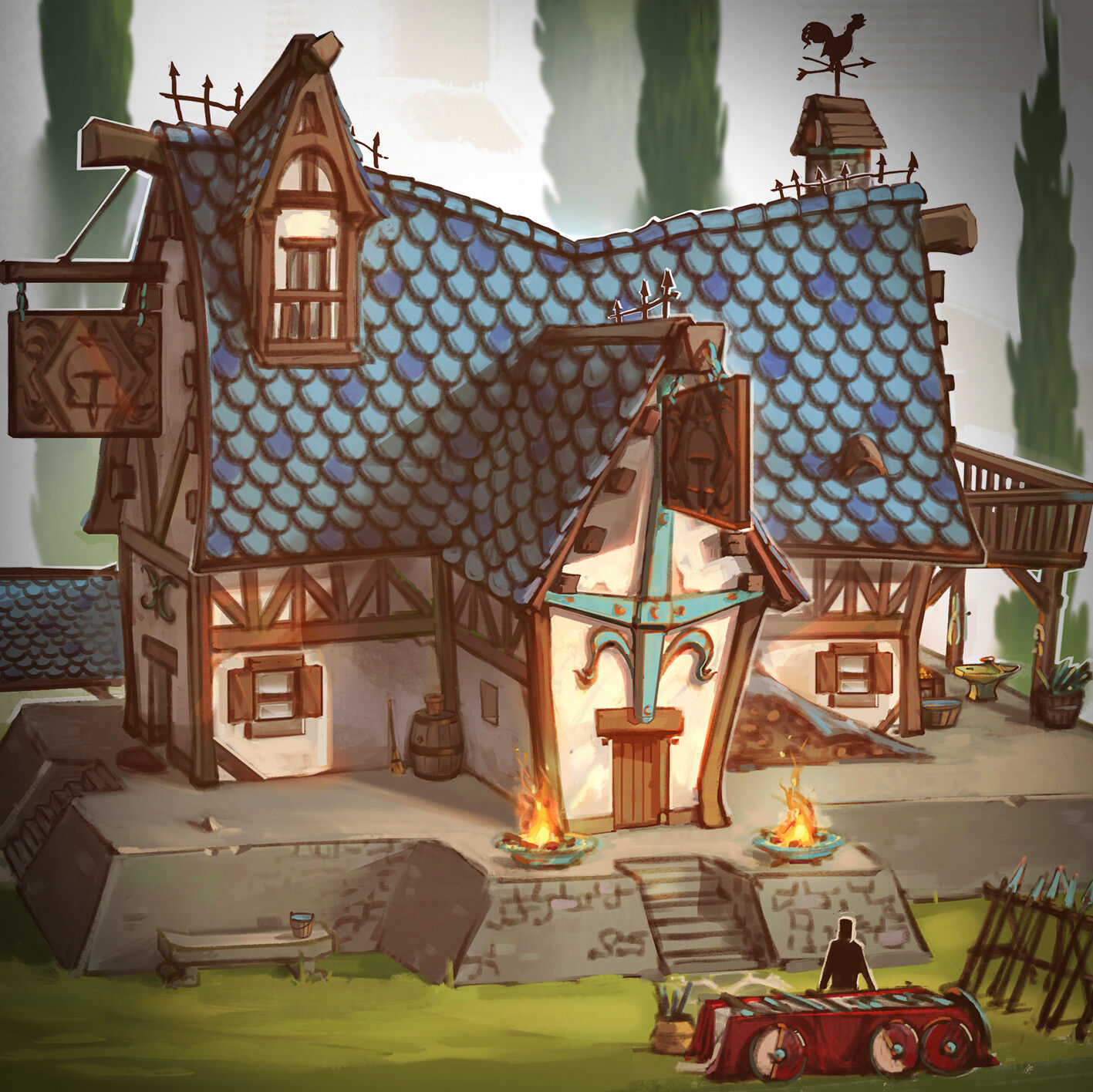 Wallpaper #FWcrDpMBSpphPi3-Remc126 Artstation Medieval Blacksmith House Stylized Concept Art