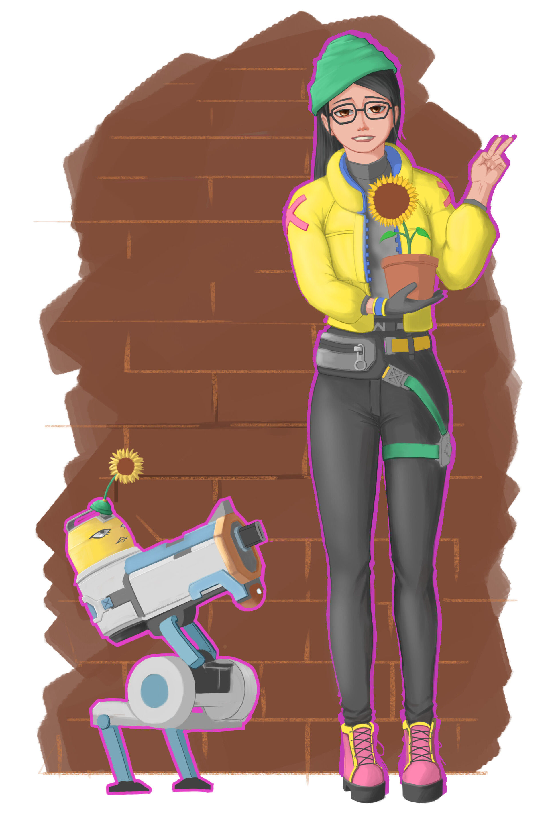 Wallpaper #KRliGY8BtGB6xQ78MHPW41 Girl with Robot and Sunflower