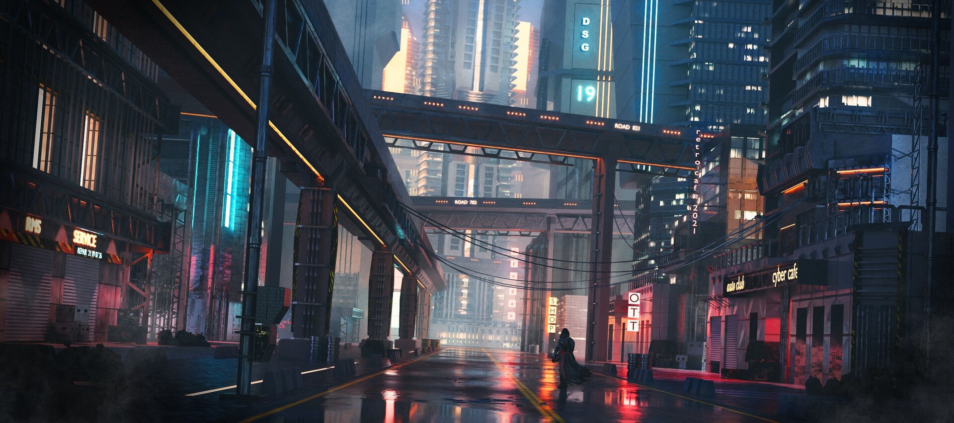Wallpaper #vX2E9I4Bnwiau_P6Sg_V45 Artstation Cyberpunk City Street