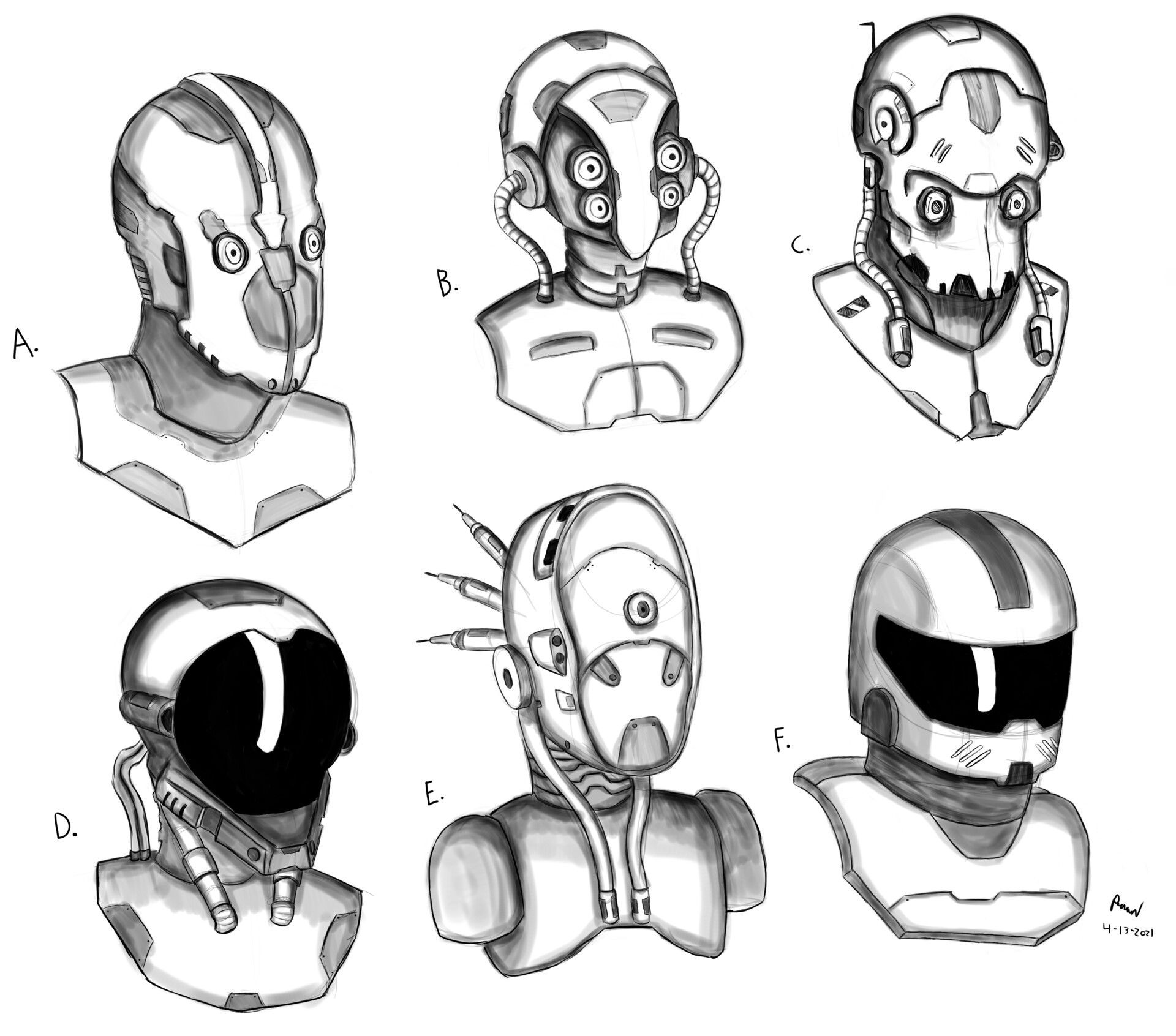 Wallpaper #Yp03ZJcBkAG5jTCHx7Ci59 Ryan King Sci Fi Robot Heads Concept Art