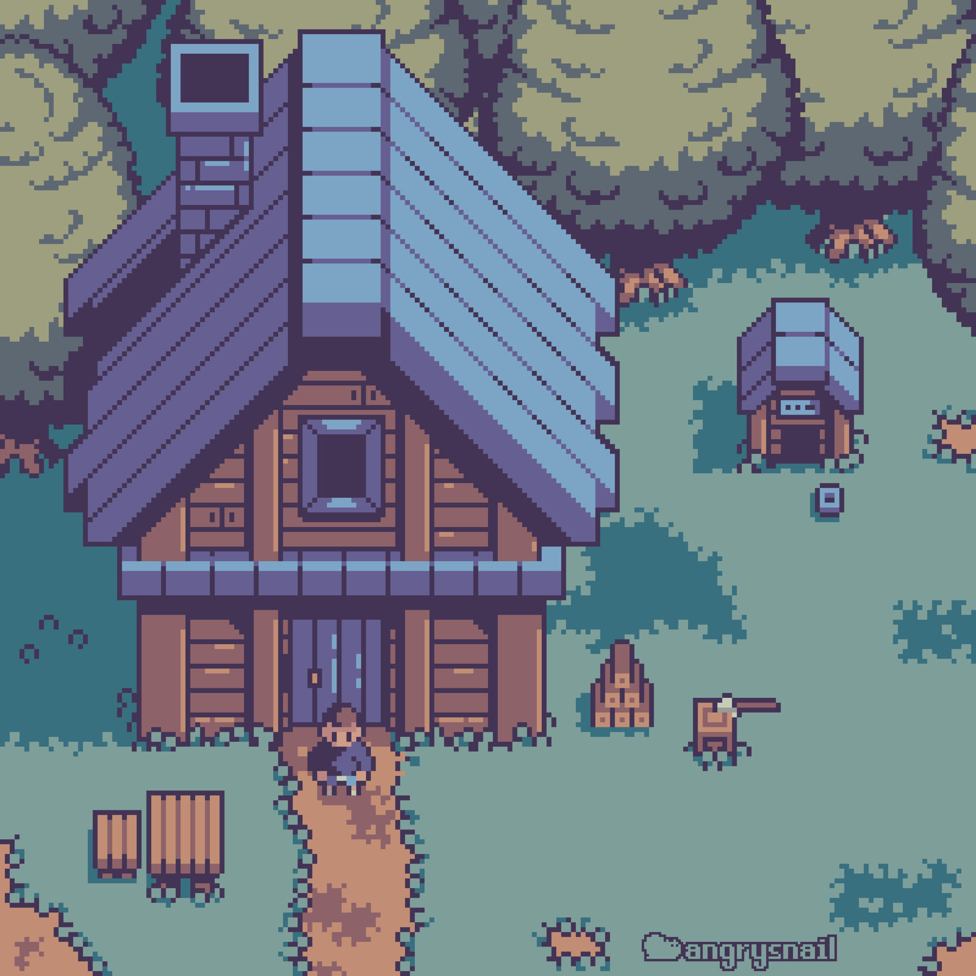 Wallpaper #tGh5I5MBSpphPi3-JzUR285 Artstation Cabin in the Forest Topdown Pixelart