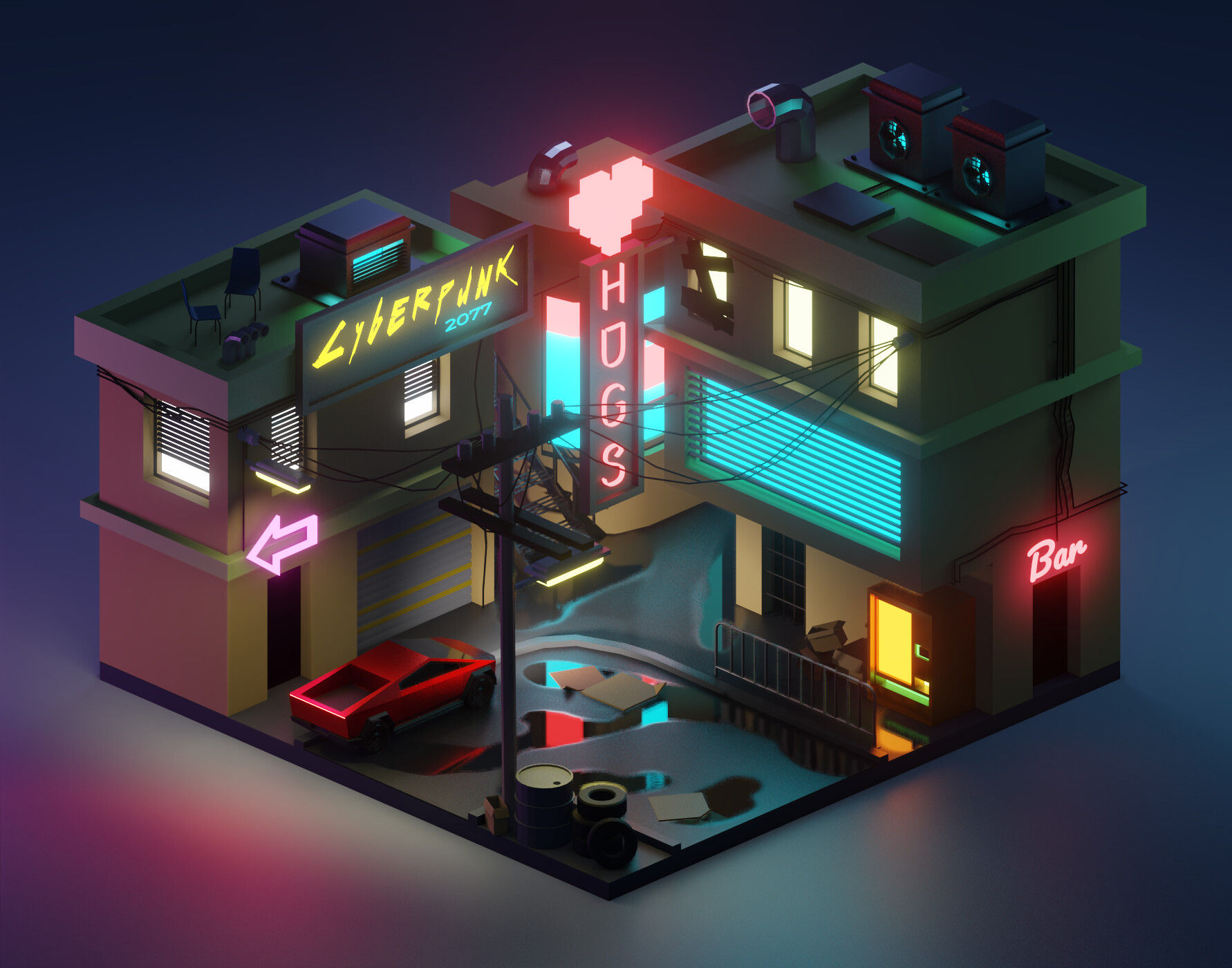 Wallpaper #RFjoM5MBzN9vxX340ToL175 Artstation Cyberpunk Low Poly