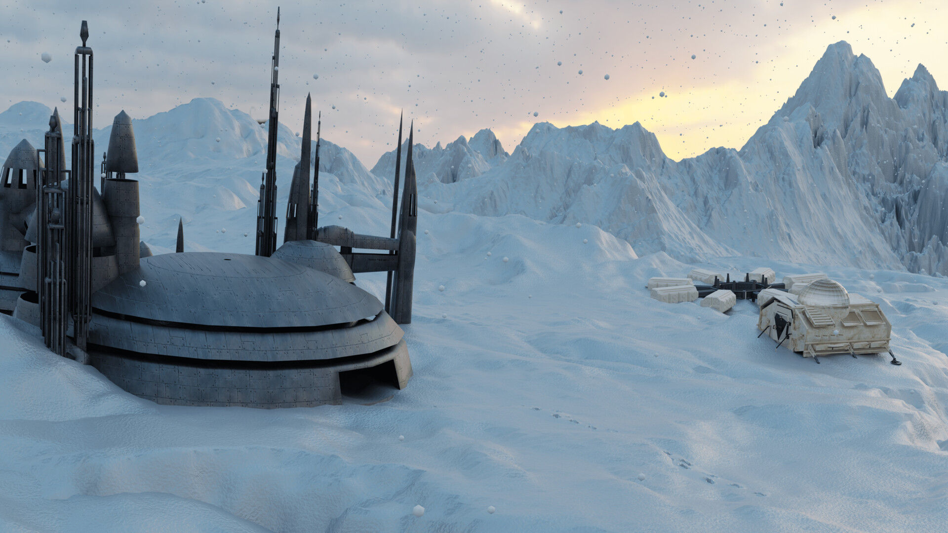 Wallpaper #F2gVHZMBSpphPi3-LCUb68 Artstation Sci Fi Snow Bunker