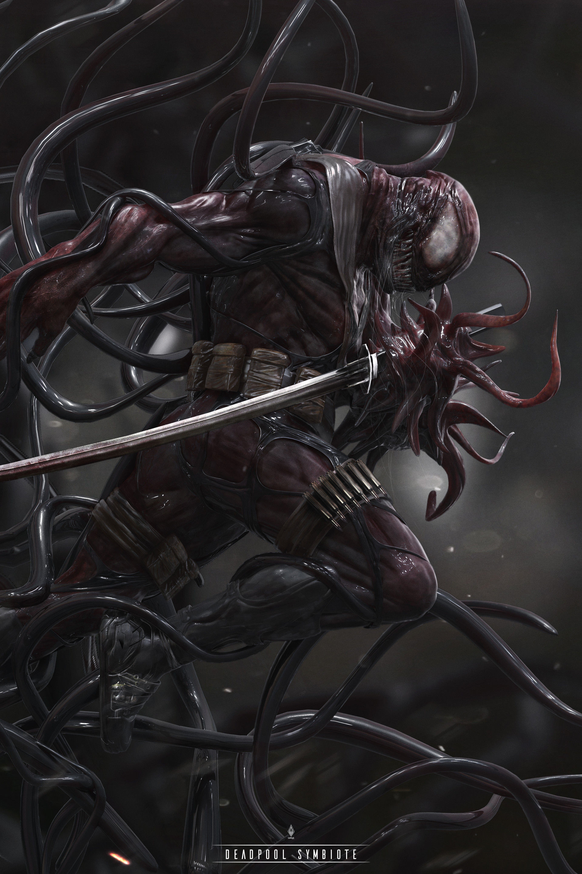 Wallpaper #_mhlGpMBSpphPi3-EBu0195 Deadpool Symbiote 3D Art by Limkuk Zbrushtuts