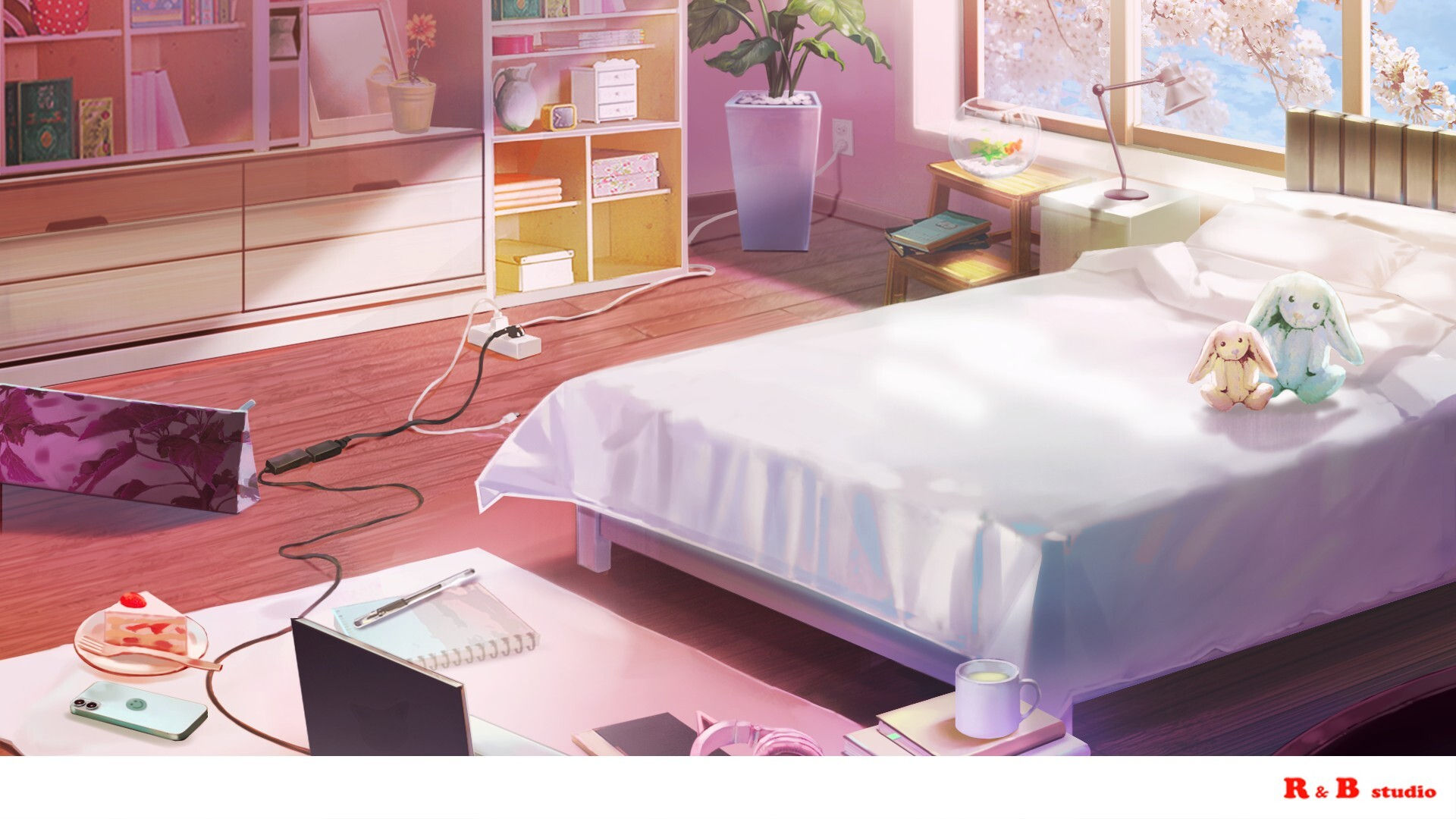 Wallpaper #MWcjC5MBSpphPi3-X9jd224 Artstation Pink Room Animation Background