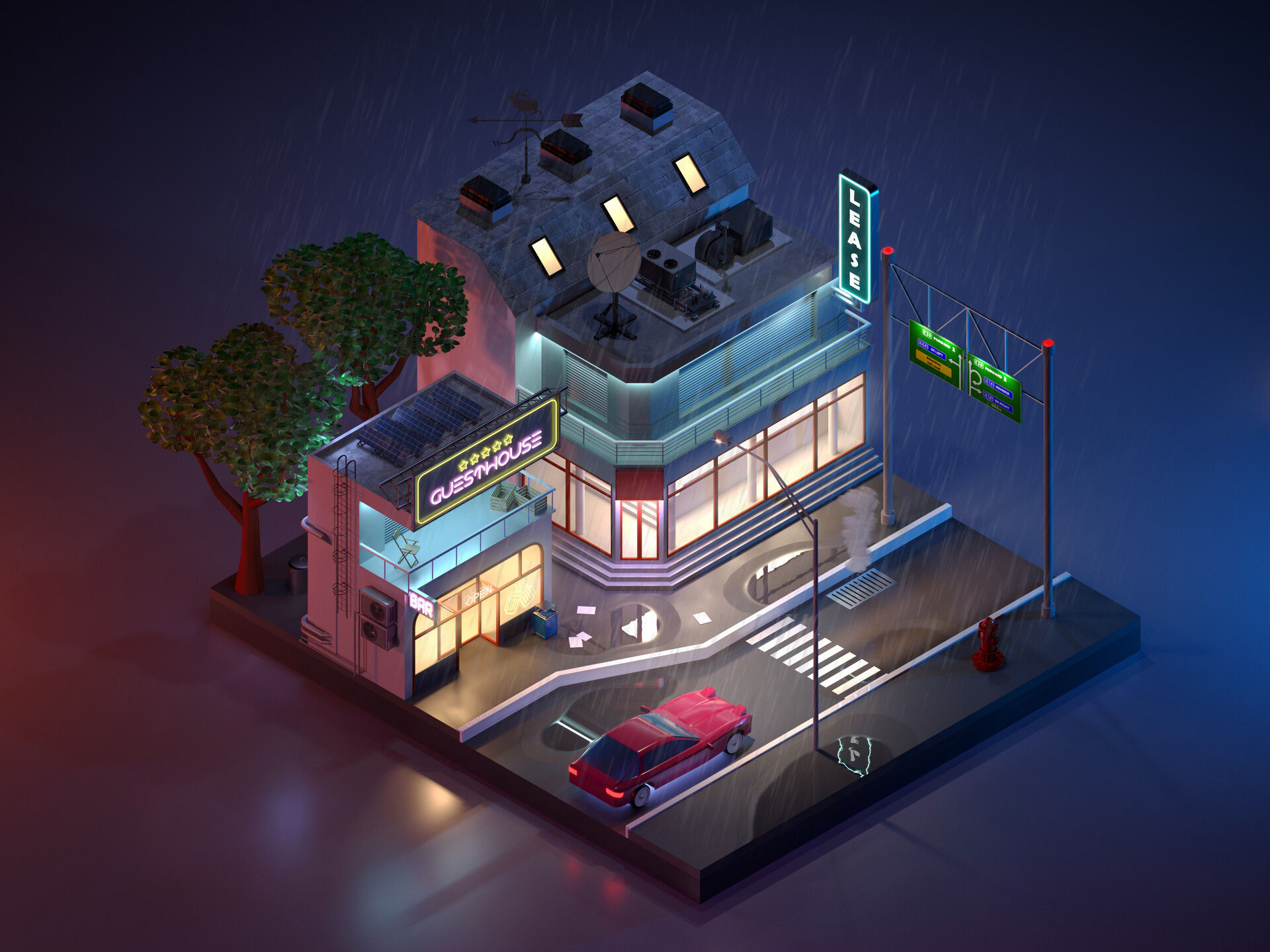 Wallpaper #13Qow44B_8f4nGFa7m8z22 Artstation Isometric Low Poly Cyberpunk City