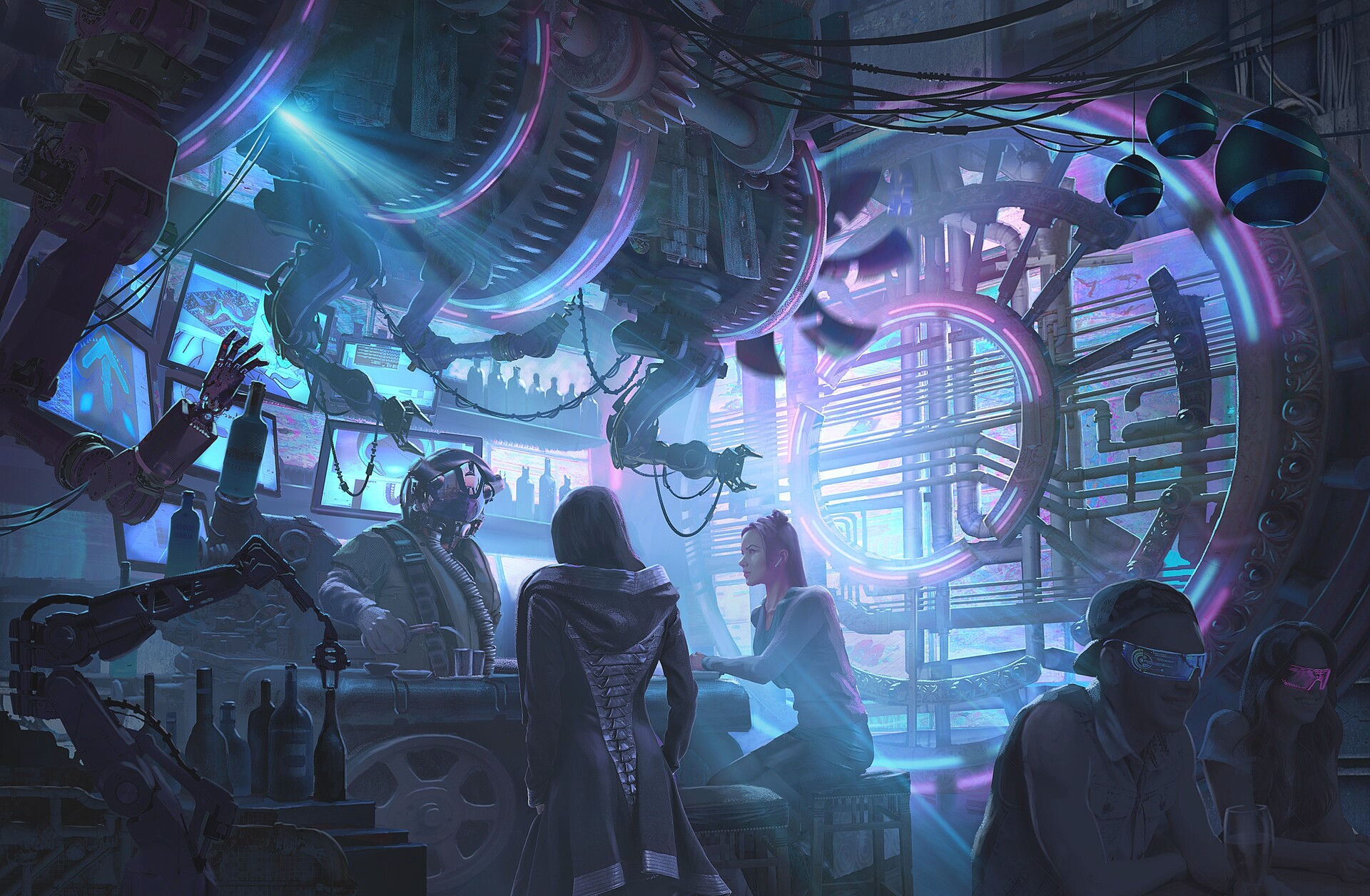 Wallpaper #1QDL344BSdW8dNou4wrC4 Cyberpunk Bar by Anthony Brault Rimaginarycyberpunk