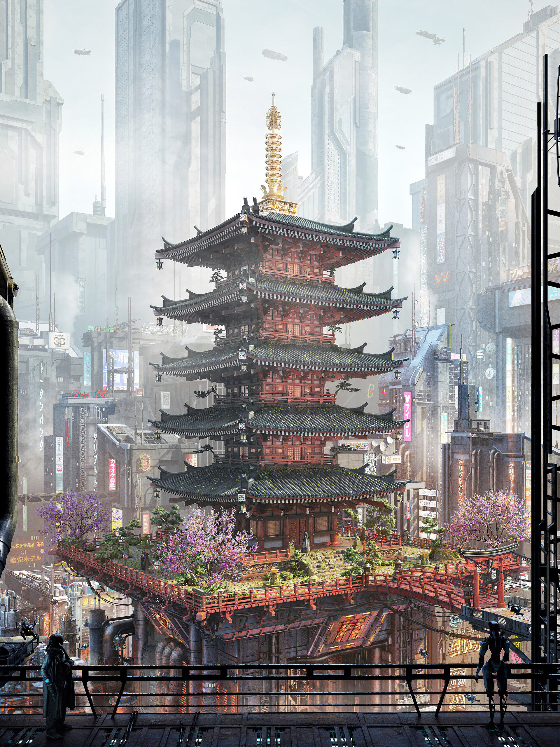 Wallpaper #-0VOk44B7YBJg1BVGZ5L25 Artstation Asian Cyberpunk Pagoda