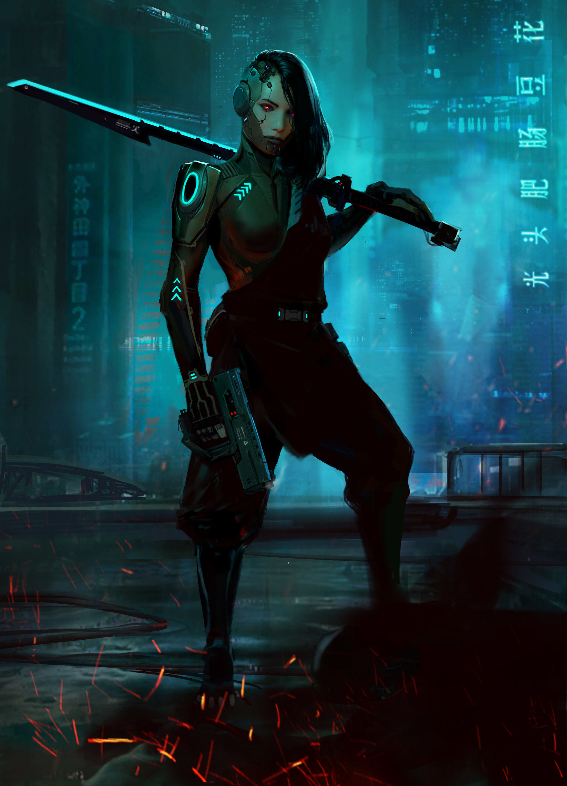 Wallpaper #OhkqF48BtGB6xQ787W9O9 Artstation Cyberpunk Girl
