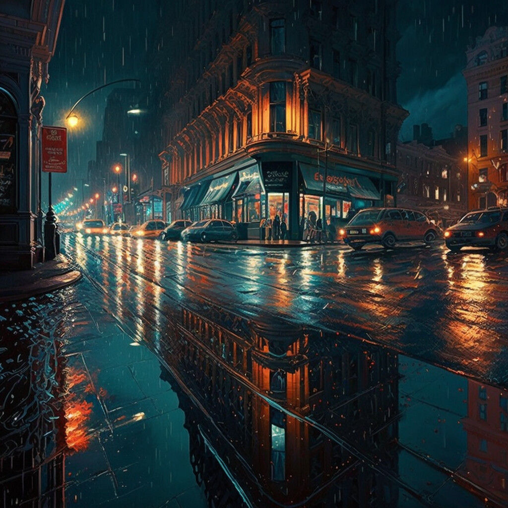 Wallpaper #0upqVpMBlwTYPL18kw-D238 Artstation a Painting of a City Street Scene with Neon Lights and Wet