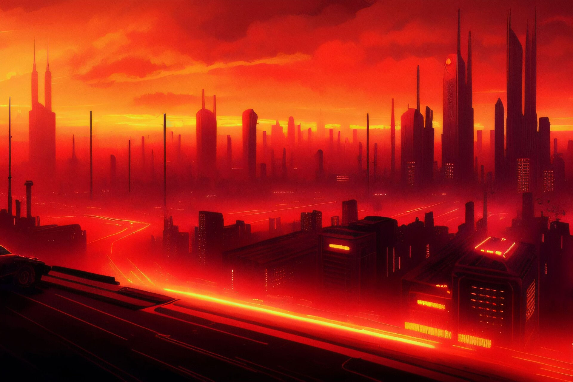 Wallpaper #3WgGIJMBSpphPi3-UCyv7 Artstation Digital Painting a Dystopian Cityscape Under a Crimson