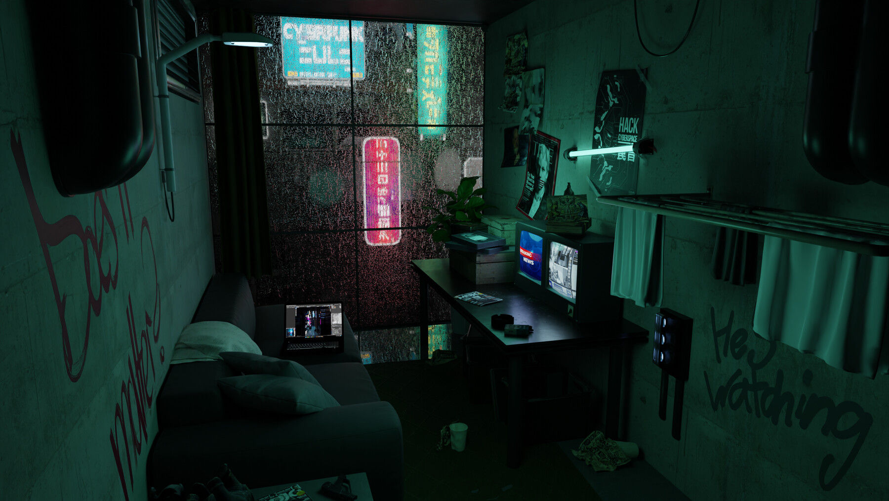 Wallpaper #Ac5qJZMB71dOy6JZZxRn47 Artstation Cyberpunk Dystopian Apartment Scene Exterior 3D Blender