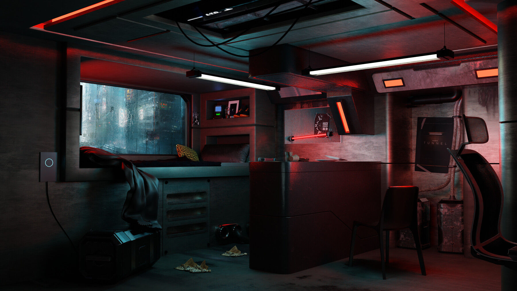 Wallpaper #EQM-YpMBpyOg8YnEZtLb66 Artstation High Detail Cyberpunk Apartment Scene 3D Blender File