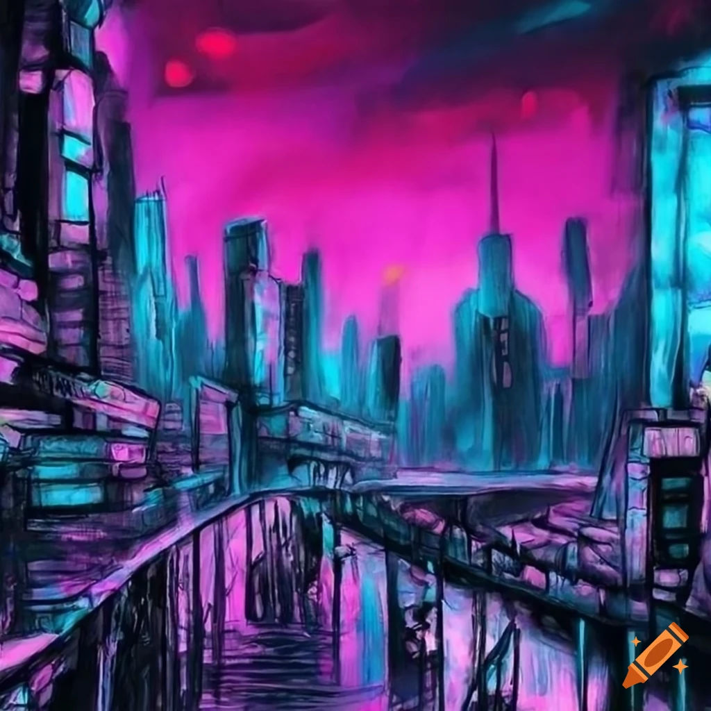 Wallpaper #4Wf665IBSpphPi3-Uk_6208 Charcoal Drawing of a Futuristic Cyberpunk City