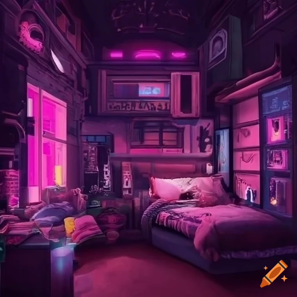 Wallpaper #MGdF-JIBSpphPi3-LInZ185 Cyberpunk Themed Bedroom Design on Craiyon