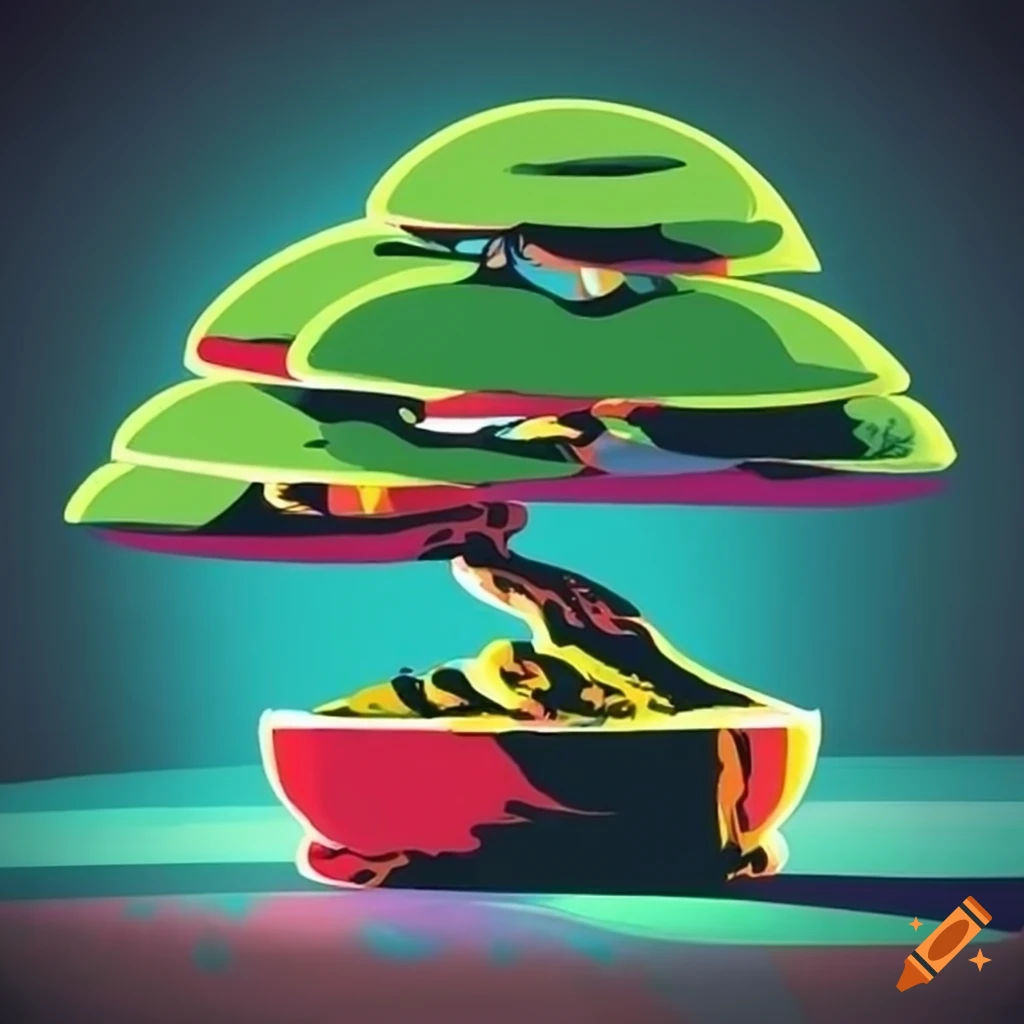 Wallpaper #jWdLE5MBSpphPi3-Rv-o329 Pop Art Representation of a Bonsai Tree on Craiyon