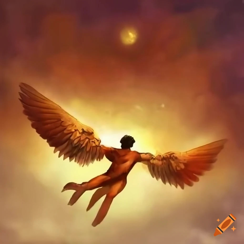 Wallpaper #PDM5M5MBcgDP3FvJOKpL34 A Human Named Icarus Flying Towards the Sun with His Wings His Wings
