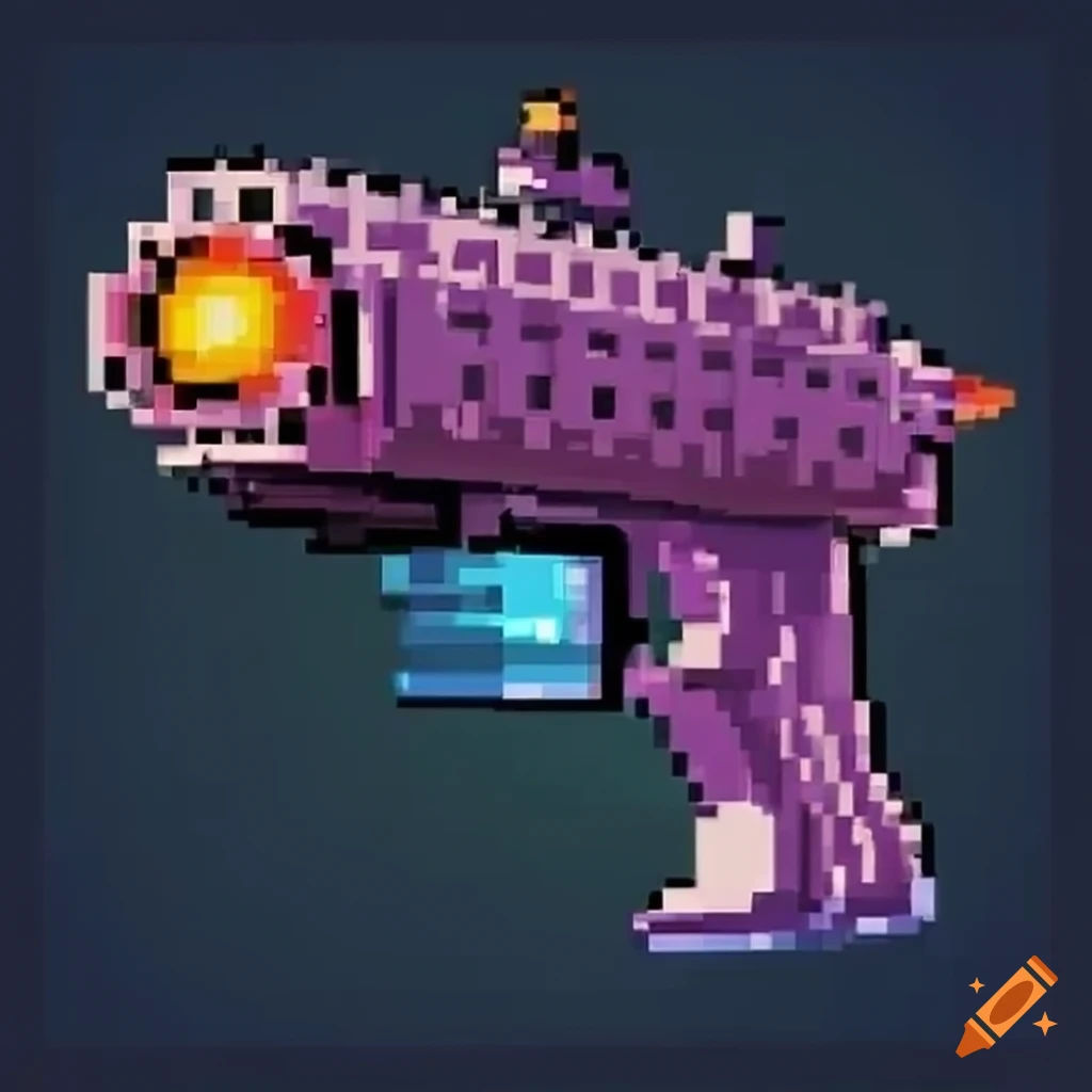 Wallpaper #42exDJMBSpphPi3-h9_r52 Pixel Art of an 80s Style Laser Gun