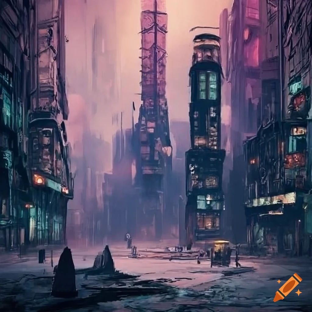 Wallpaper #uWhoHJMBSpphPi3-SyK8233 Dystopian Cyberpunk Cityscape in Hieronymus Bosch Style on Craiyon