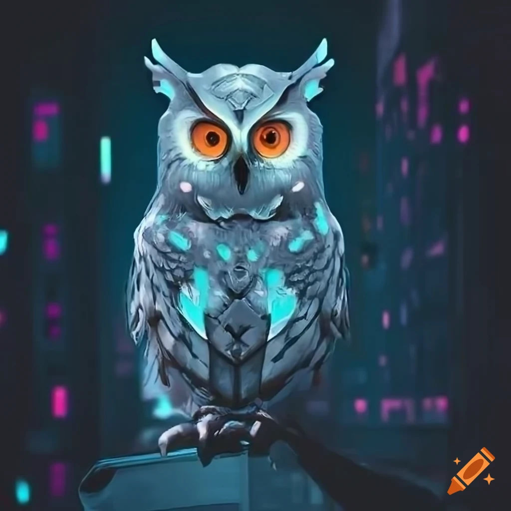 Wallpaper #AF7fMpMBborbLbczZGDZ41 Cyberpunk Owl with Glowing Eyes on Craiyon