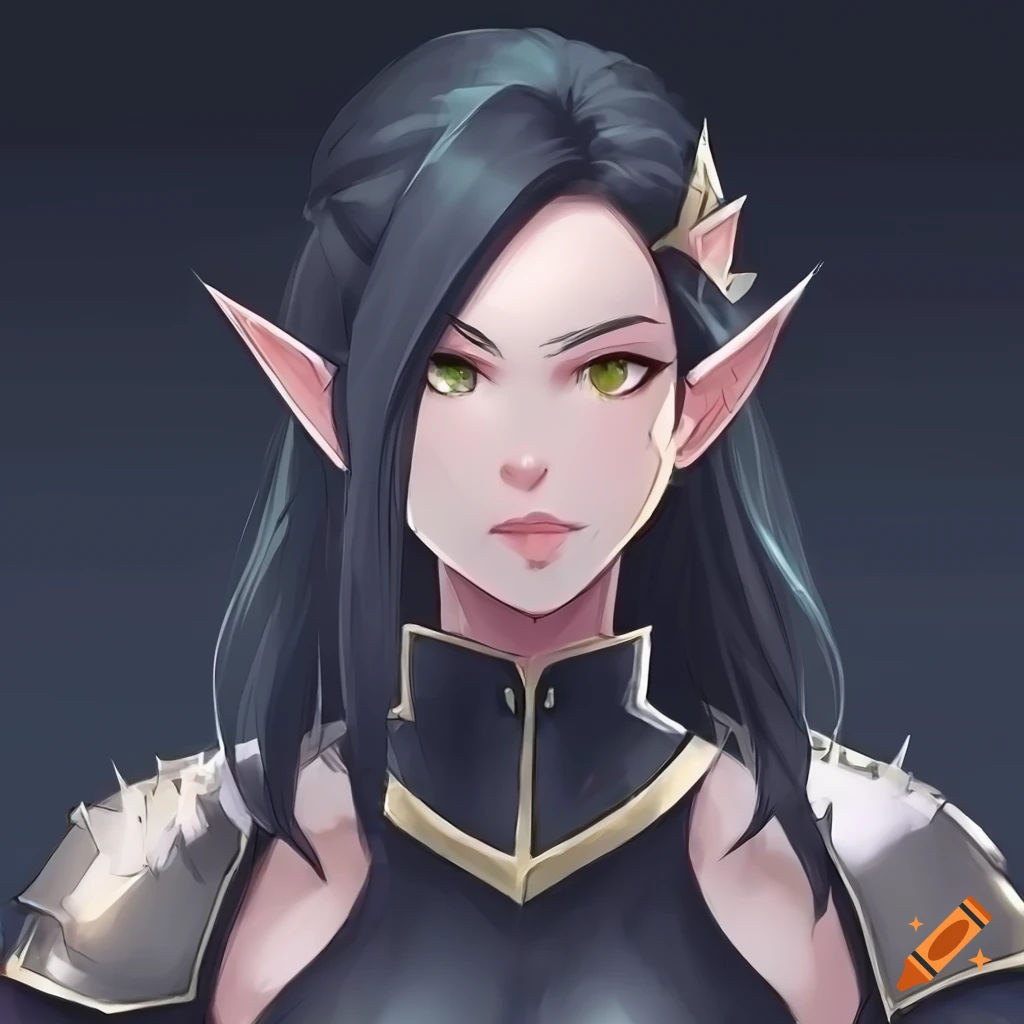 Wallpaper #FljiM5MBzN9vxX34CjrH355 Concept Art of a Confident Female Elf with Black Hair on Craiyon