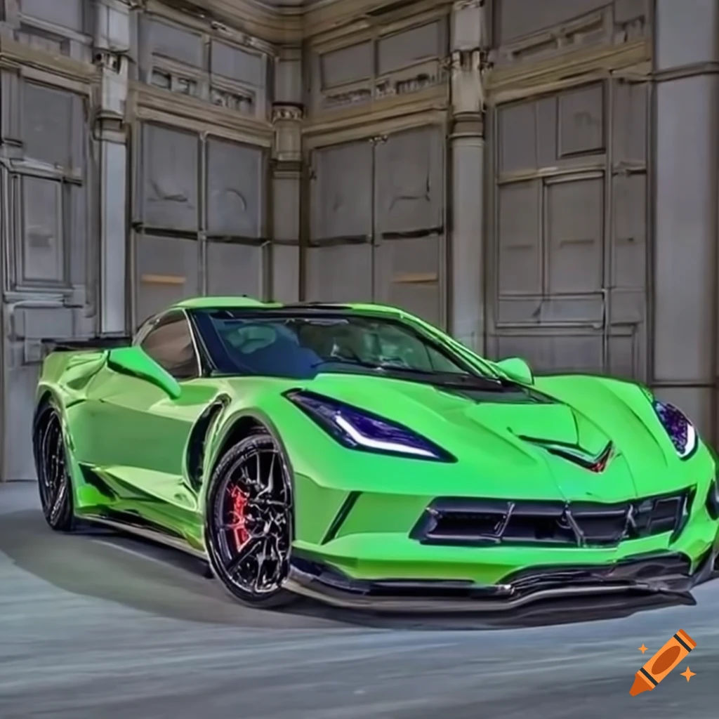Wallpaper #Ku8jTJMBMN-XEVvVGj2i409 Green Tuned Corvette C7 with a Spoiler on Craiyon