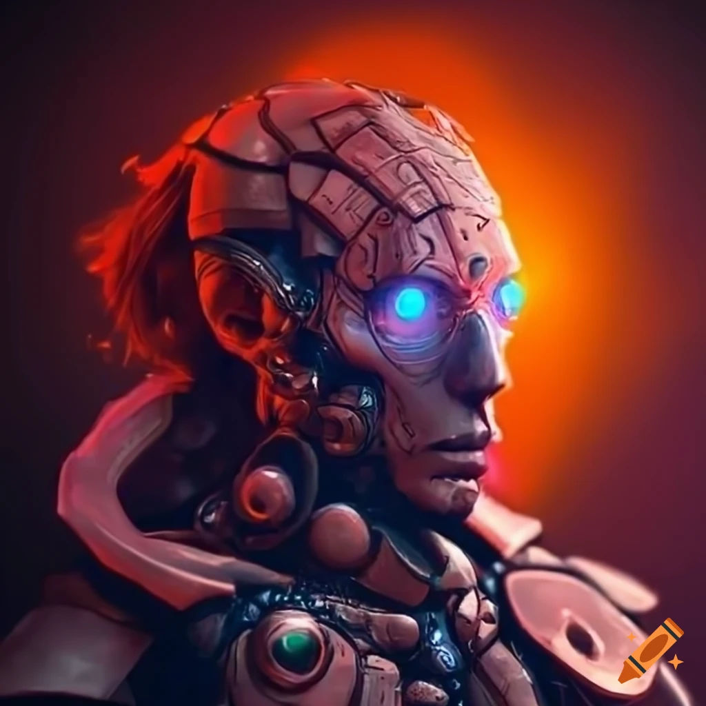 Wallpaper #4HKOMpMBX2lk1u3ok1r-369 Close Up Photo of a Cyborg Wizard with Warm Colors