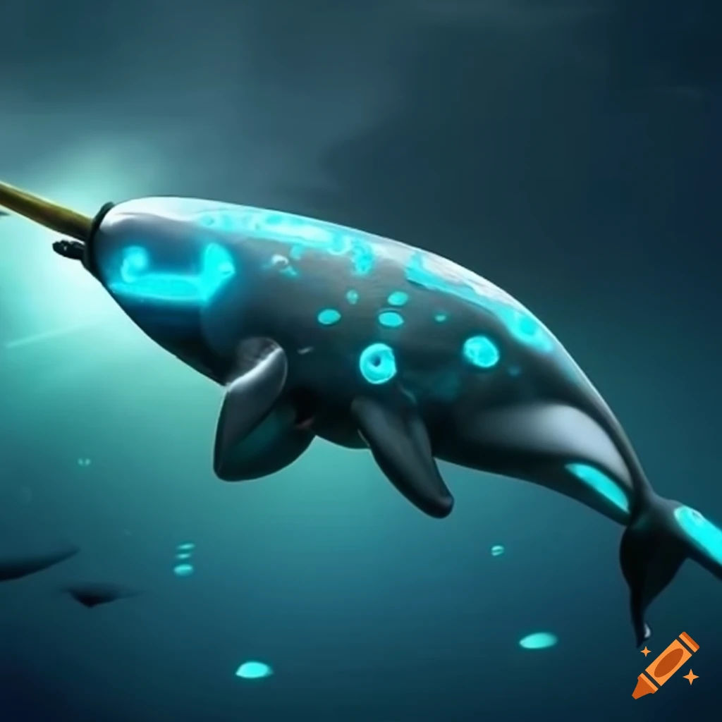 Wallpaper #w2h0G5MBSpphPi3-2R9s502 Image of a Futuristic Narwhal with Cybernetic Enhancements on Craiyon